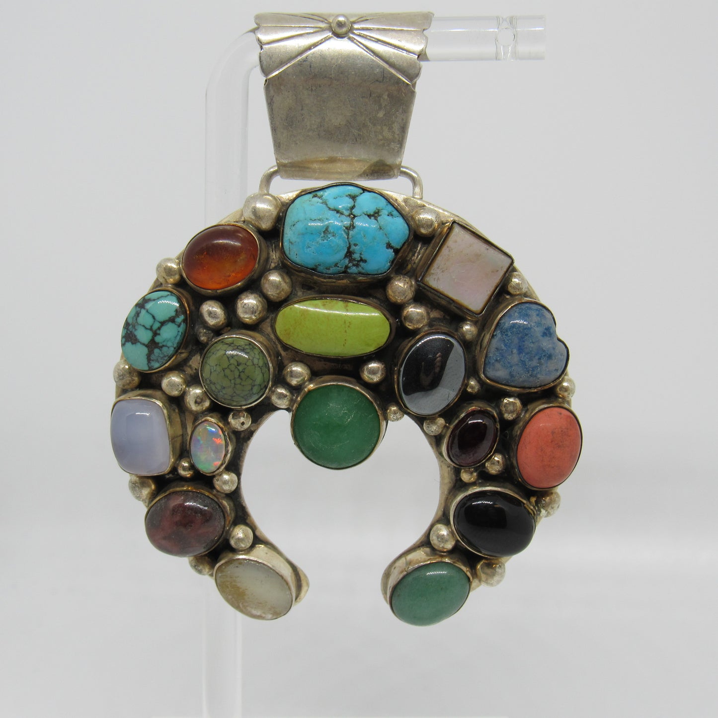 Patrick Yazzie Navajo Sterling Silver 925 Multi Stone Horseshoe Shaped Pendant 2.75"
