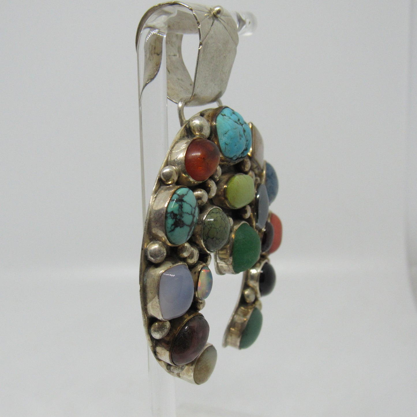 Patrick Yazzie Navajo Sterling Silver 925 Multi Stone Horseshoe Shaped Pendant 2.75"
