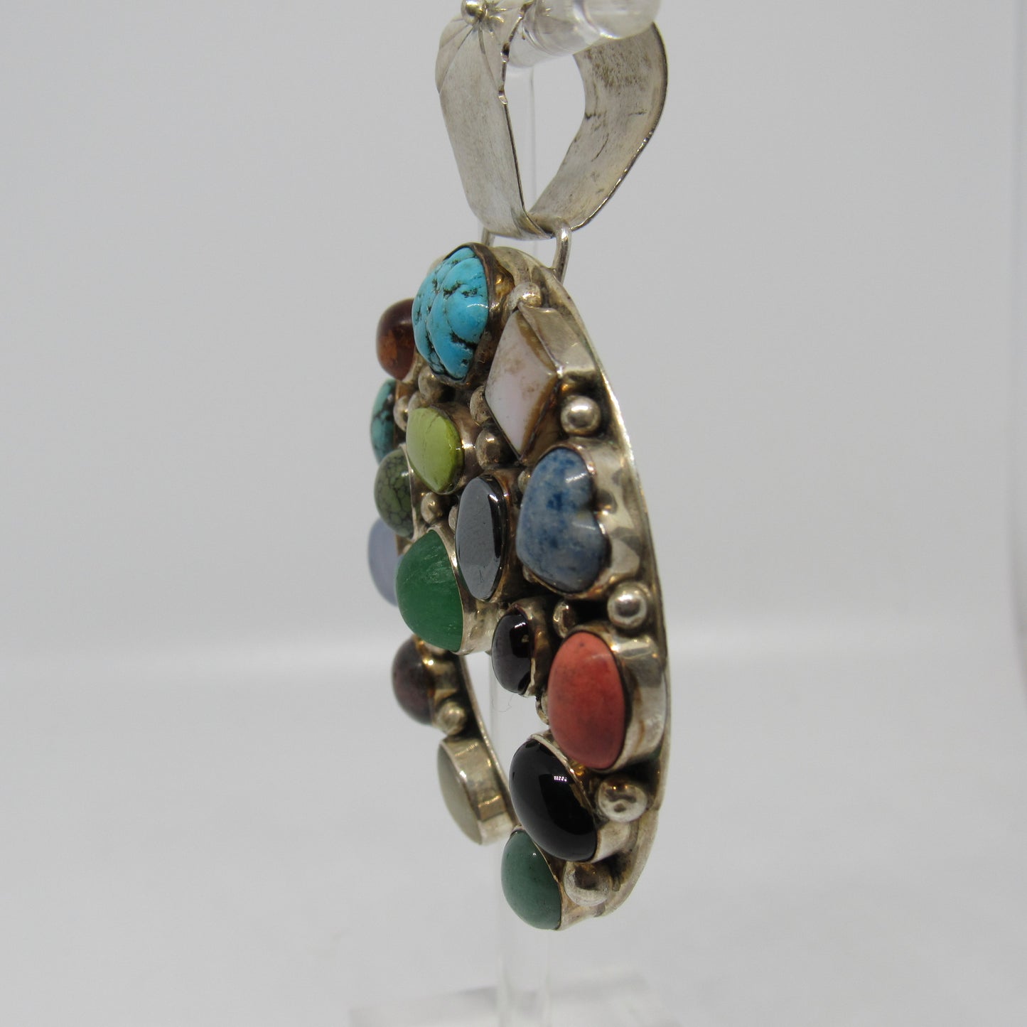 Patrick Yazzie Navajo Sterling Silver 925 Multi Stone Horseshoe Shaped Pendant 2.75"
