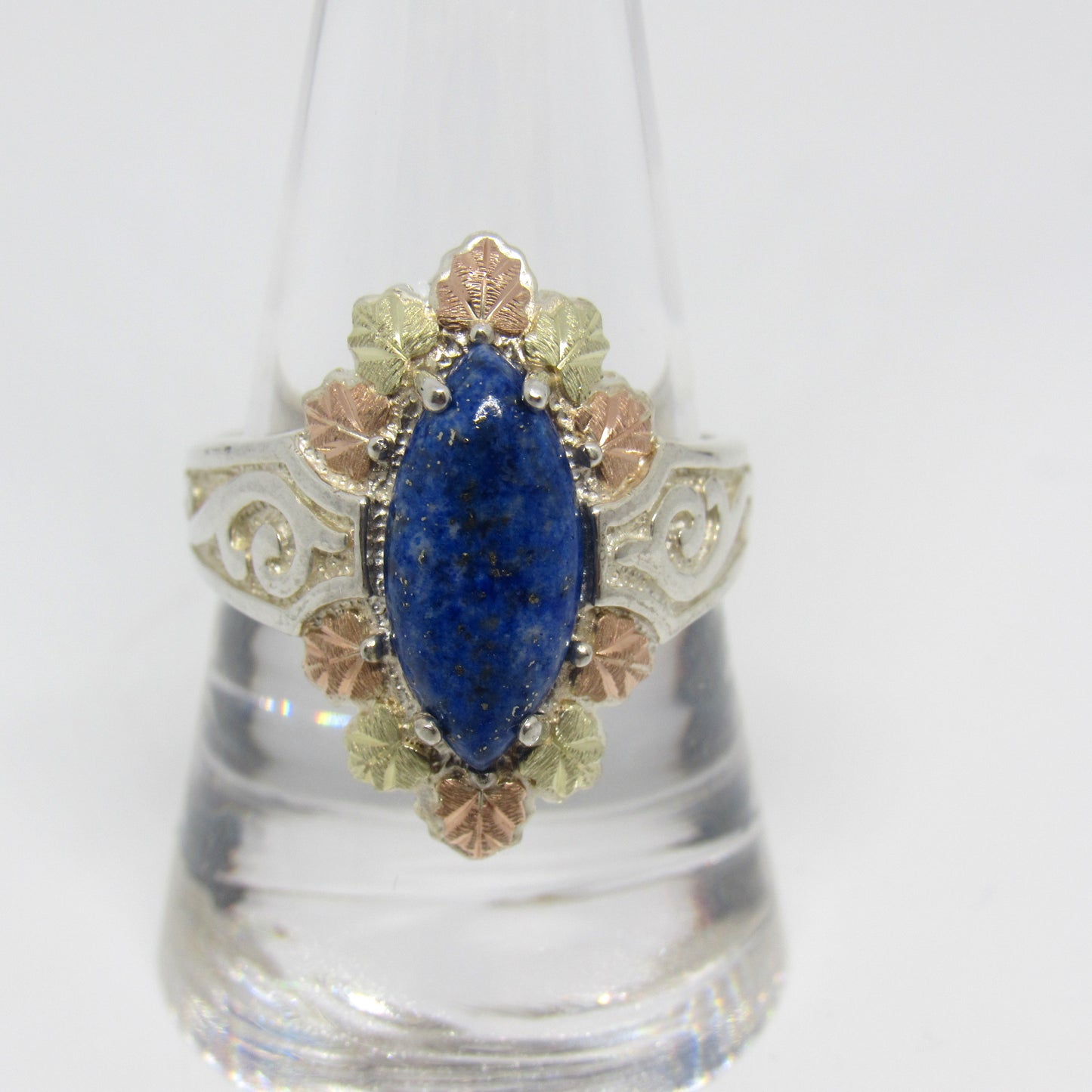 Black Hills Gold Coleman Co CCO Sterling 12k Tri Color Leaf Leaves Lapis Lazuli Ring - Sz 9
