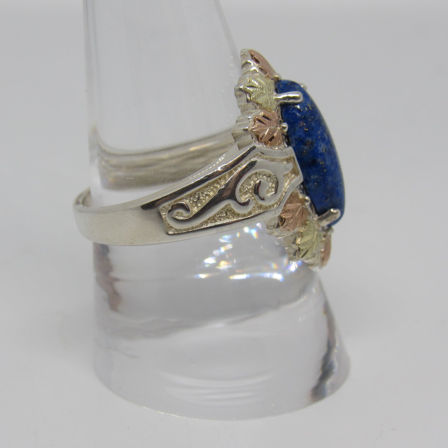 Black Hills Gold Coleman Co CCO Sterling 12k Tri Color Leaf Leaves Lapis Lazuli Ring - Sz 9
