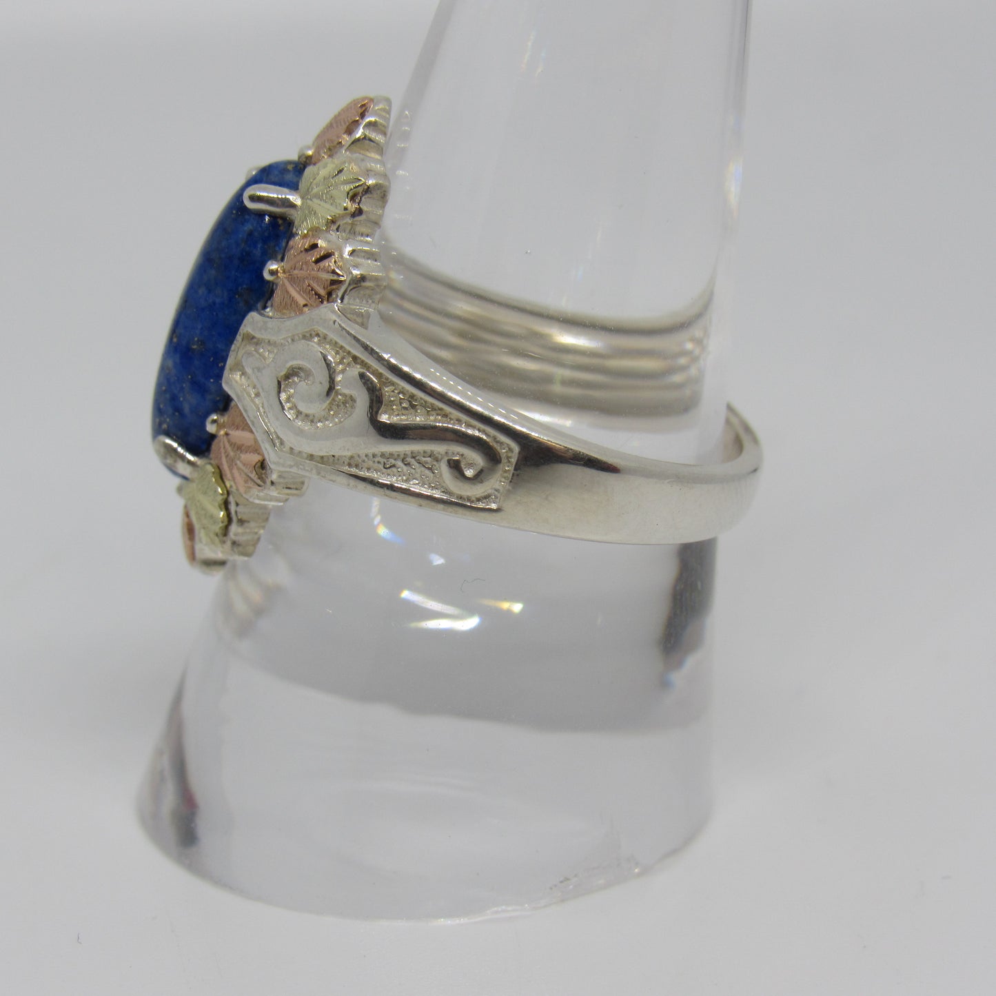 Black Hills Gold Coleman Co CCO Sterling 12k Tri Color Leaf Leaves Lapis Lazuli Ring - Sz 9