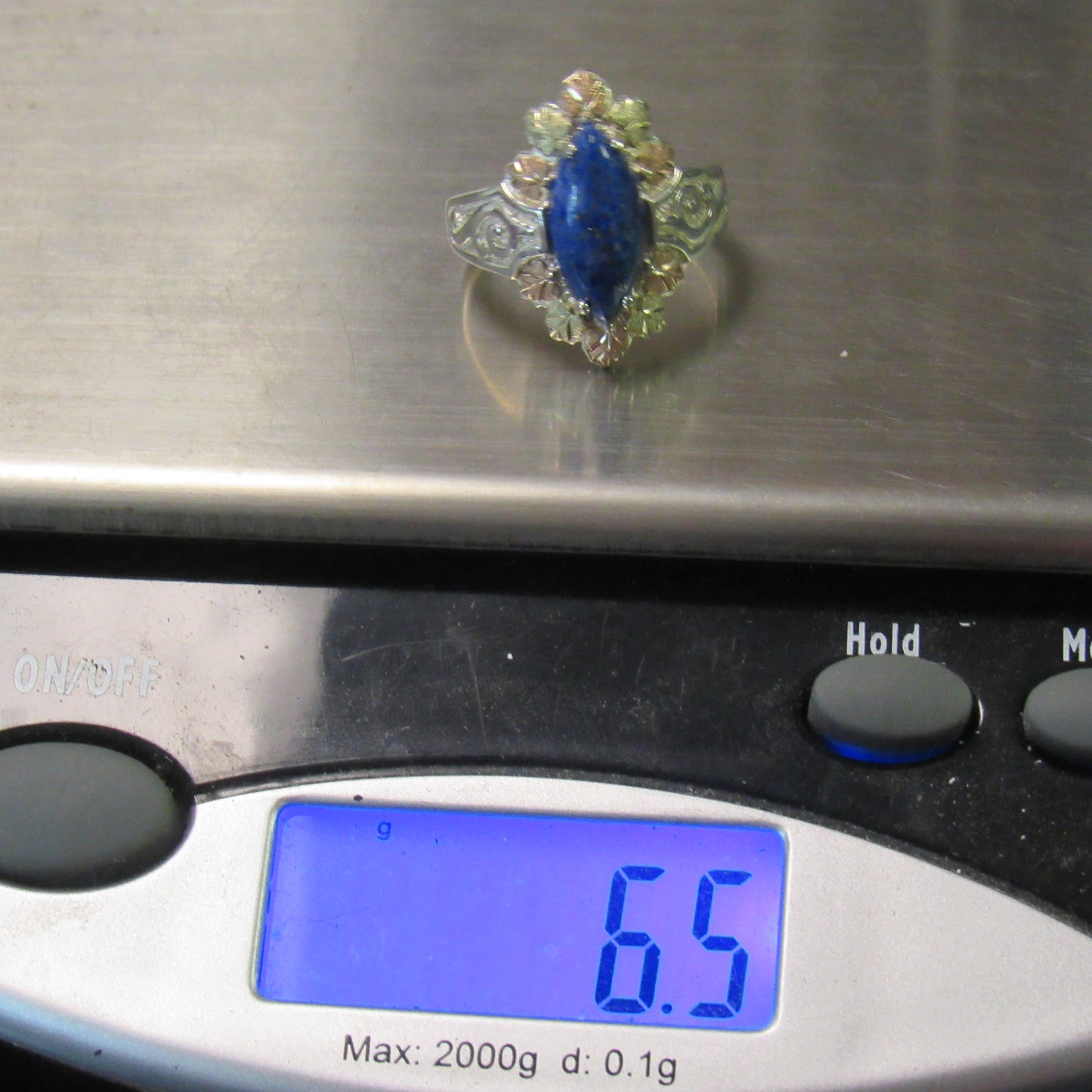 Black Hills Gold Coleman Co CCO Sterling 12k Tri Color Leaf Leaves Lapis Lazuli Ring - Sz 9