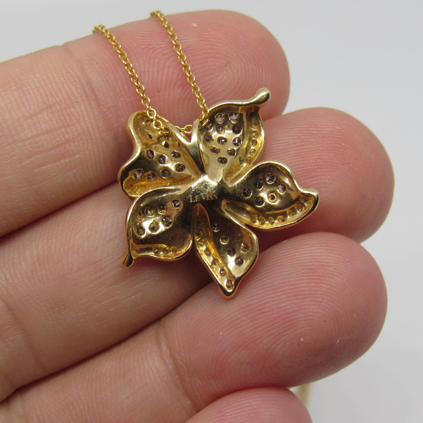 LeVian 14k Chocolate & White Diamond Flower Pendant Necklace - 18 in