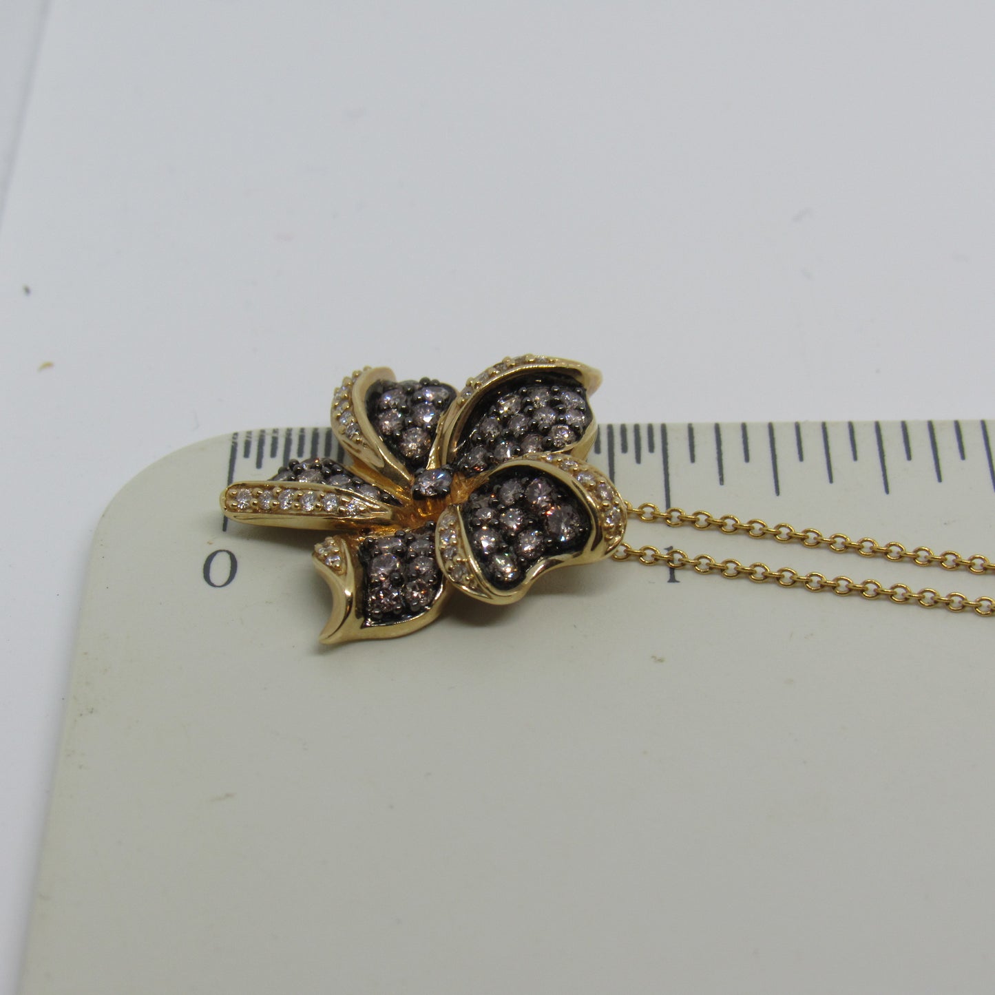 LeVian 14k Chocolate & White Diamond Flower Pendant Necklace - 18 in
