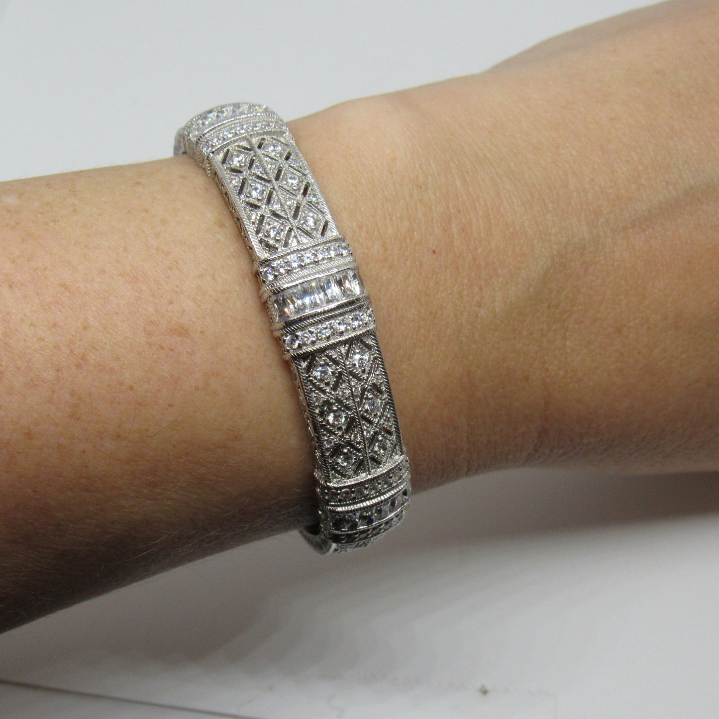 Judith Ripka Estate Pia Diamonique Hinged Cuff - 6 inch