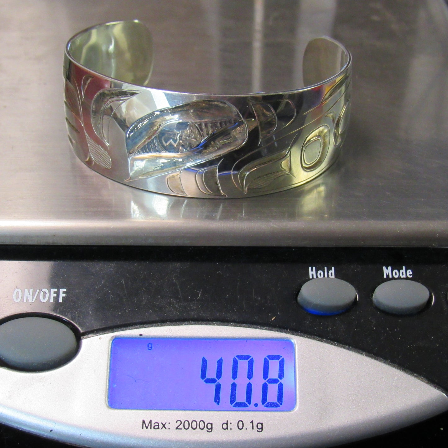 Haida Alvin Adkins Sterling Silver 925 Carved Wide Cuff Bracelet Eagle - 7 inch