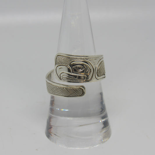Mike Matilpi Sterling Silver 925 Carved Wrap Ring Eagle - Sz ~10