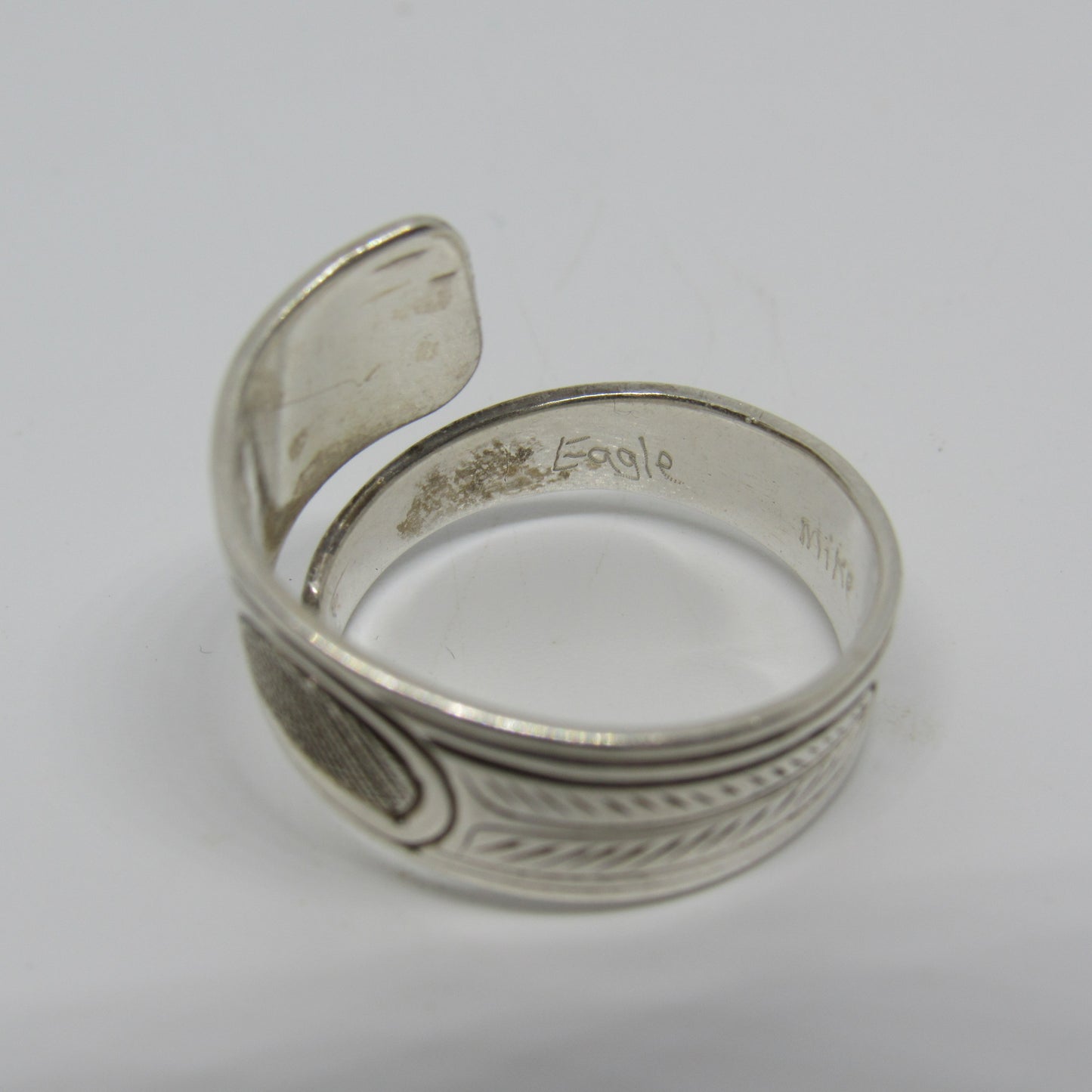 Mike Matilpi Sterling Silver 925 Carved Wrap Ring Eagle - Sz ~10