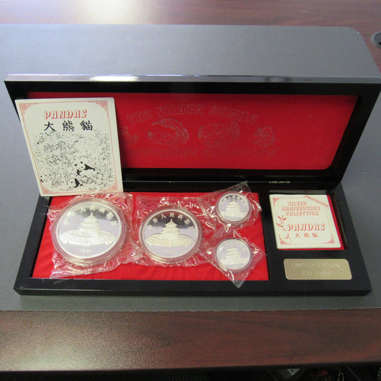 1991 China 10th Anniversary Panda Collection 4 Coin Silver Proof Set Sealed!