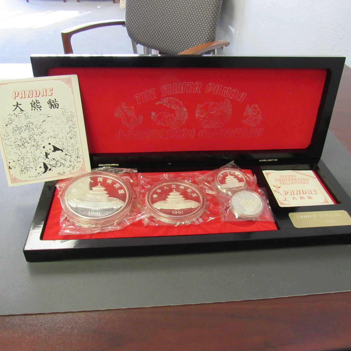 1991 China 10th Anniversary Panda Collection 4 Coin Silver Proof Set Sealed!