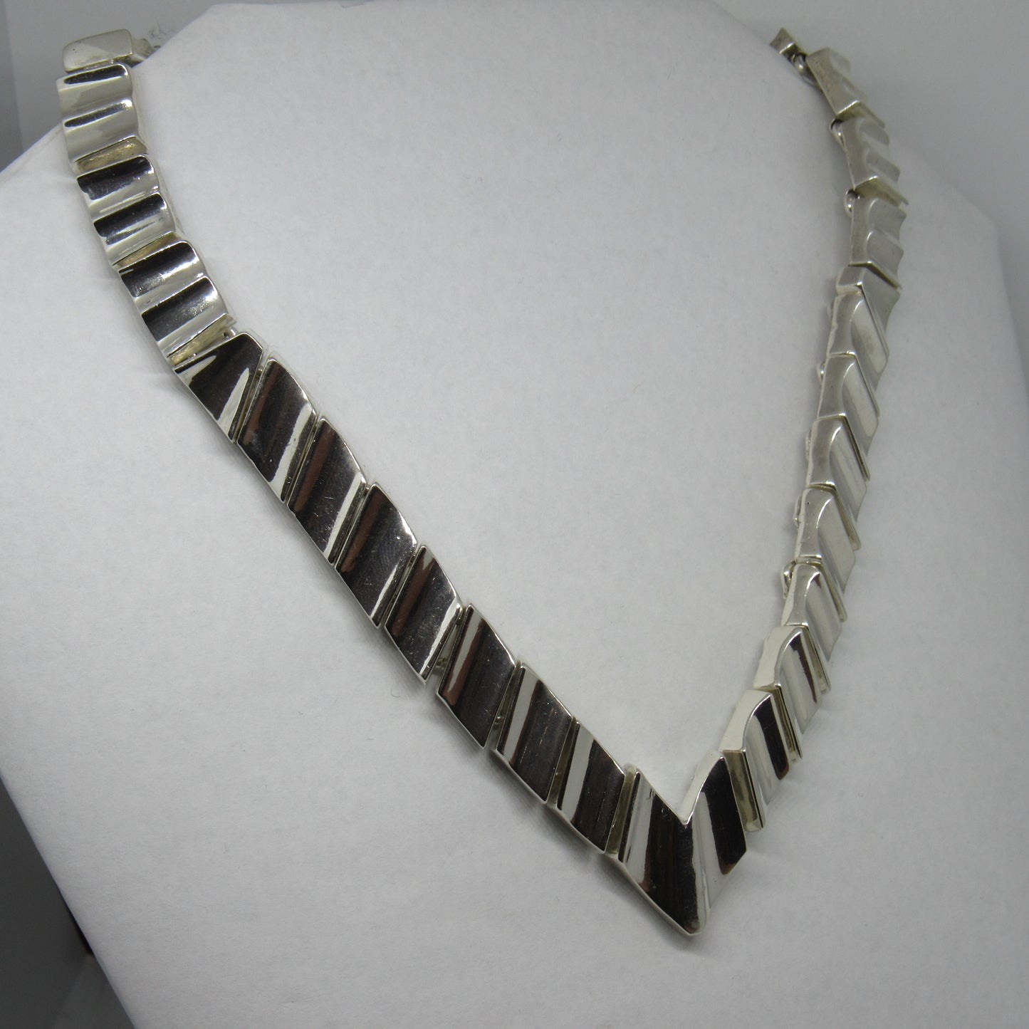Vintage Mexico Sterling Silver 925 Pointed Hinge Link Collar Heavy Necklace - ~16 in, ~185 gr