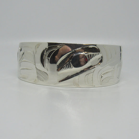 Haida Alvin Adkins Sterling Silver 925 Carved Wide Cuff Bracelet Eagle - 7 inch