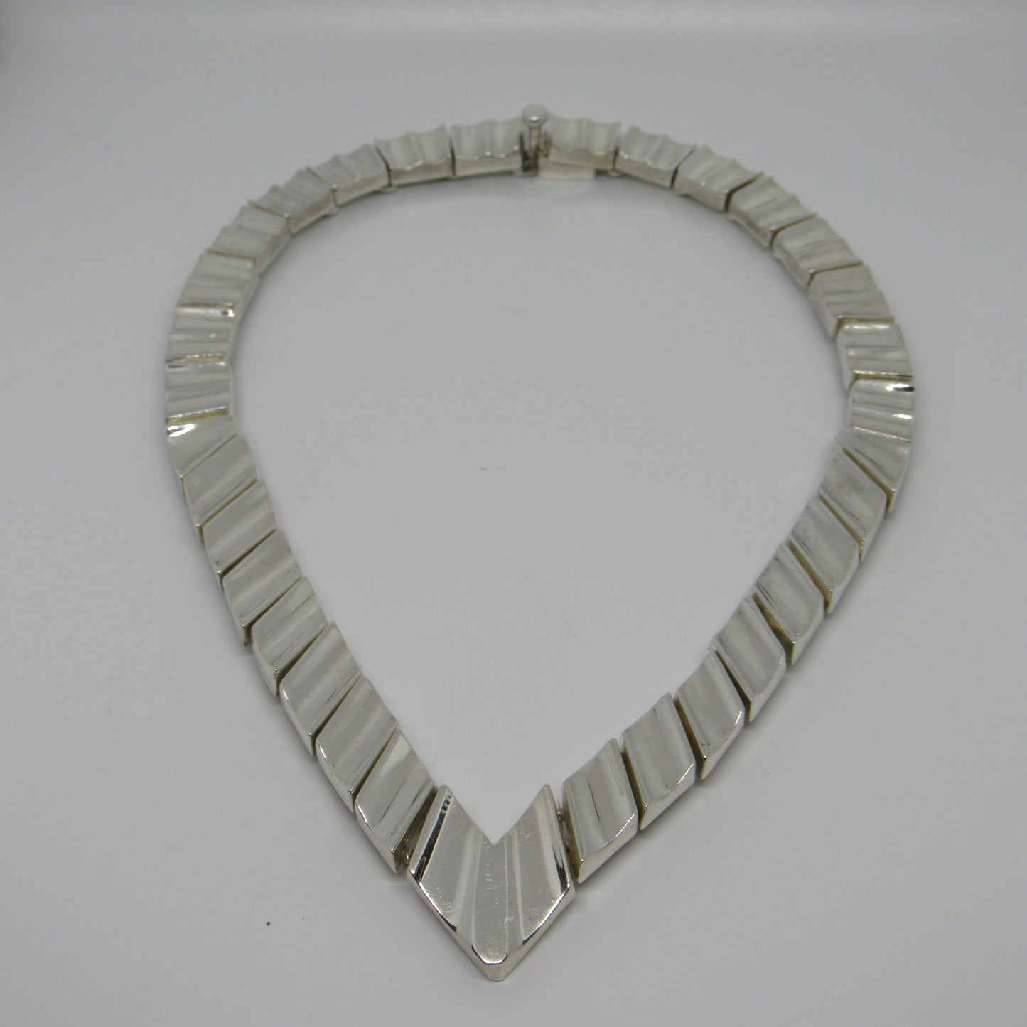 Vintage Mexico Sterling Silver 925 Pointed Hinge Link Collar Heavy Necklace - ~16 in, ~185 gr