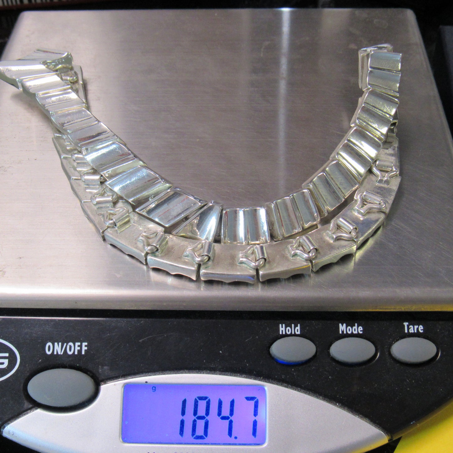 Vintage Mexico Sterling Silver 925 Pointed Hinge Link Collar Heavy Necklace - ~16 in, ~185 gr