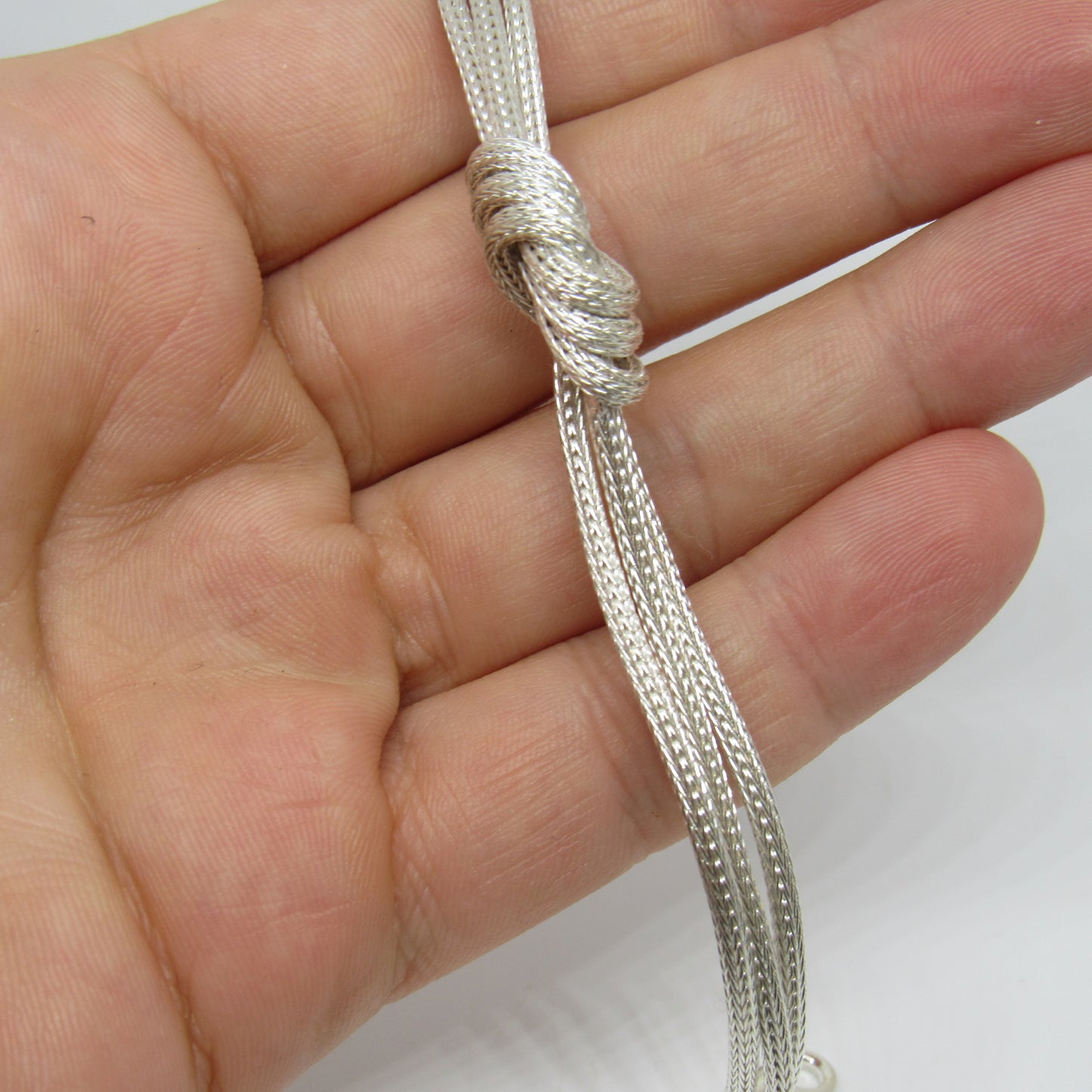 Italian Sterling Silver Top Knot Necklace w/ Matching Bracelet & Earrings - 16 in, 7 in, 1.25 in