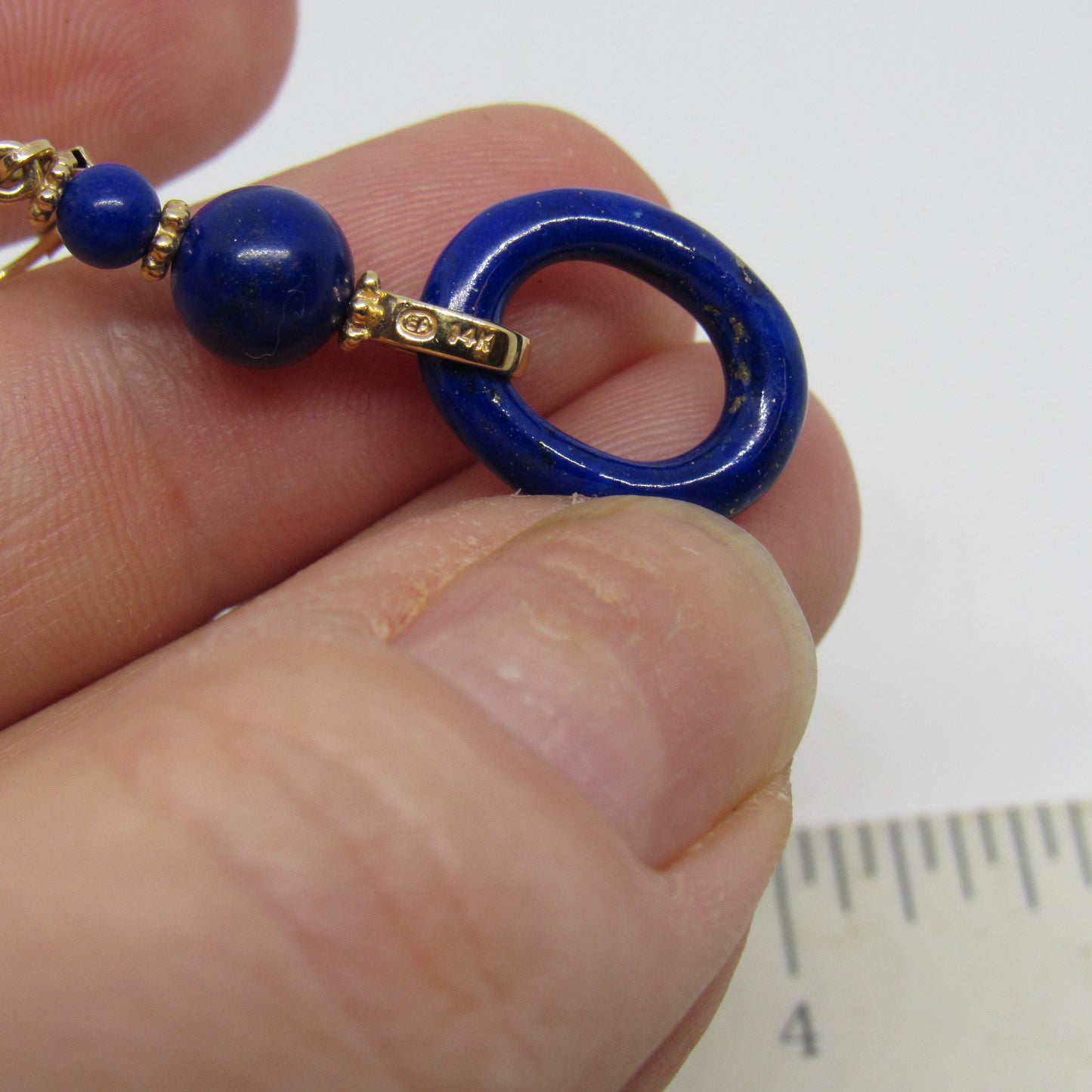 14k Yellow Gold Drop Dangle Lapis Lazuli and Diamond Leverback Earrings - 2 inch