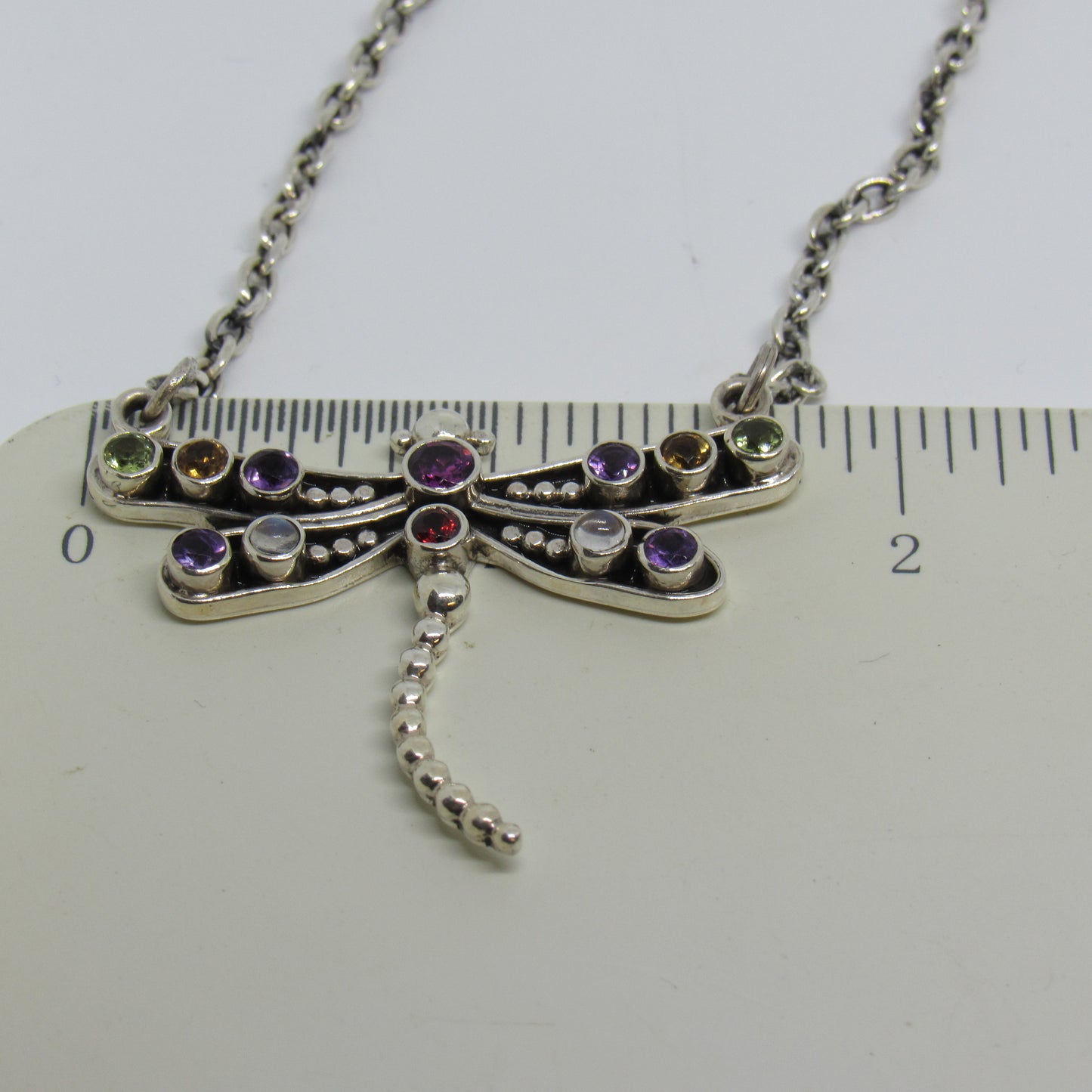 Nicky Butler Sterling Silver 925 Multi Stone Moonstone Amethyst Dragonfly Necklace - 18 in