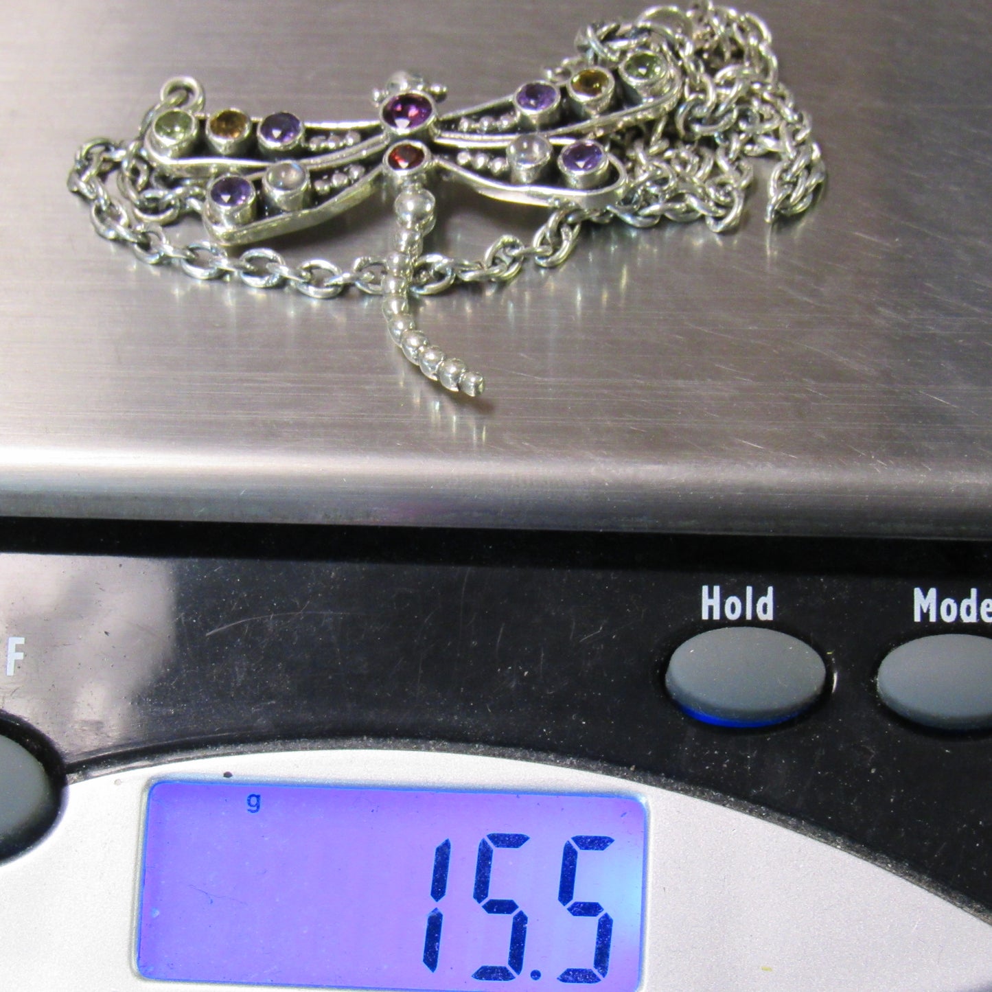 Nicky Butler Sterling Silver 925 Multi Stone Moonstone Amethyst Dragonfly Necklace - 18 in