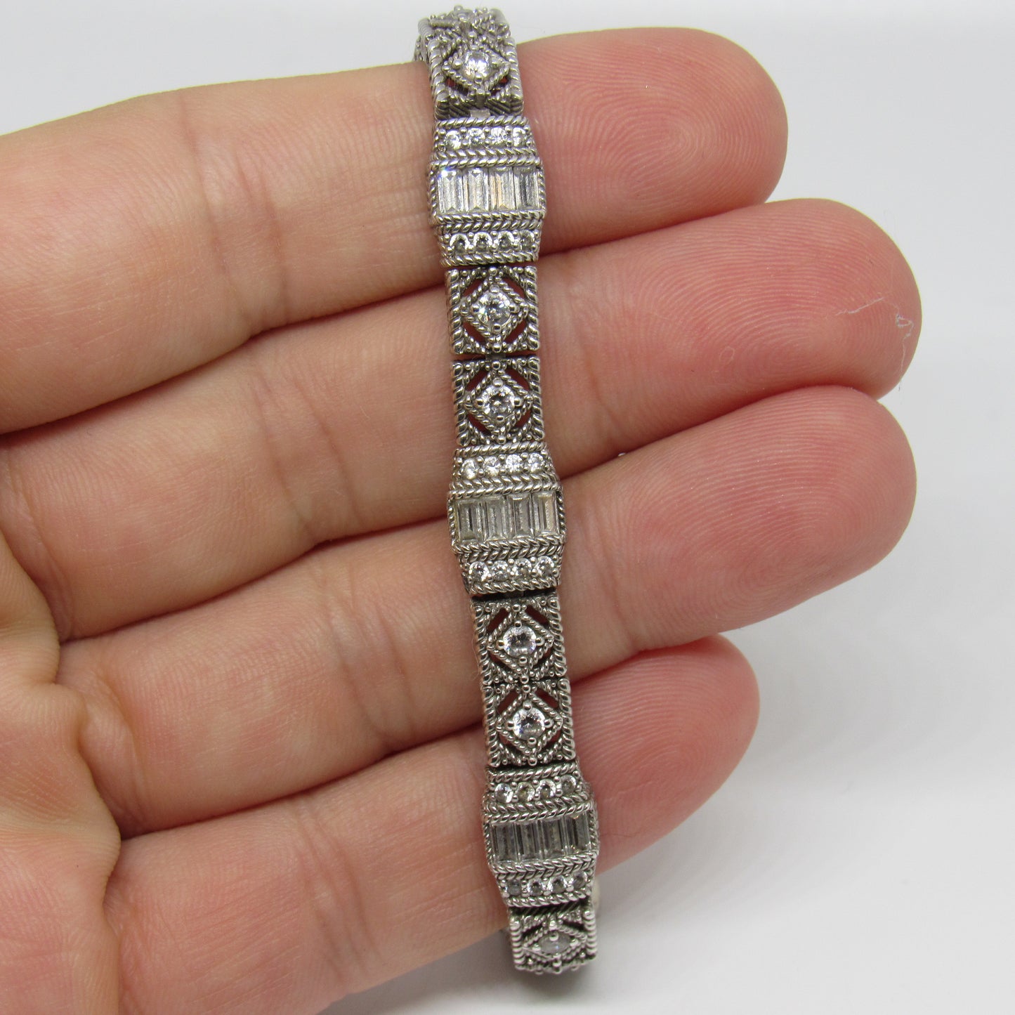 Judith Ripka Sterling Silver 925 Estate Diamonique Tennis Bracelet - 7 inch