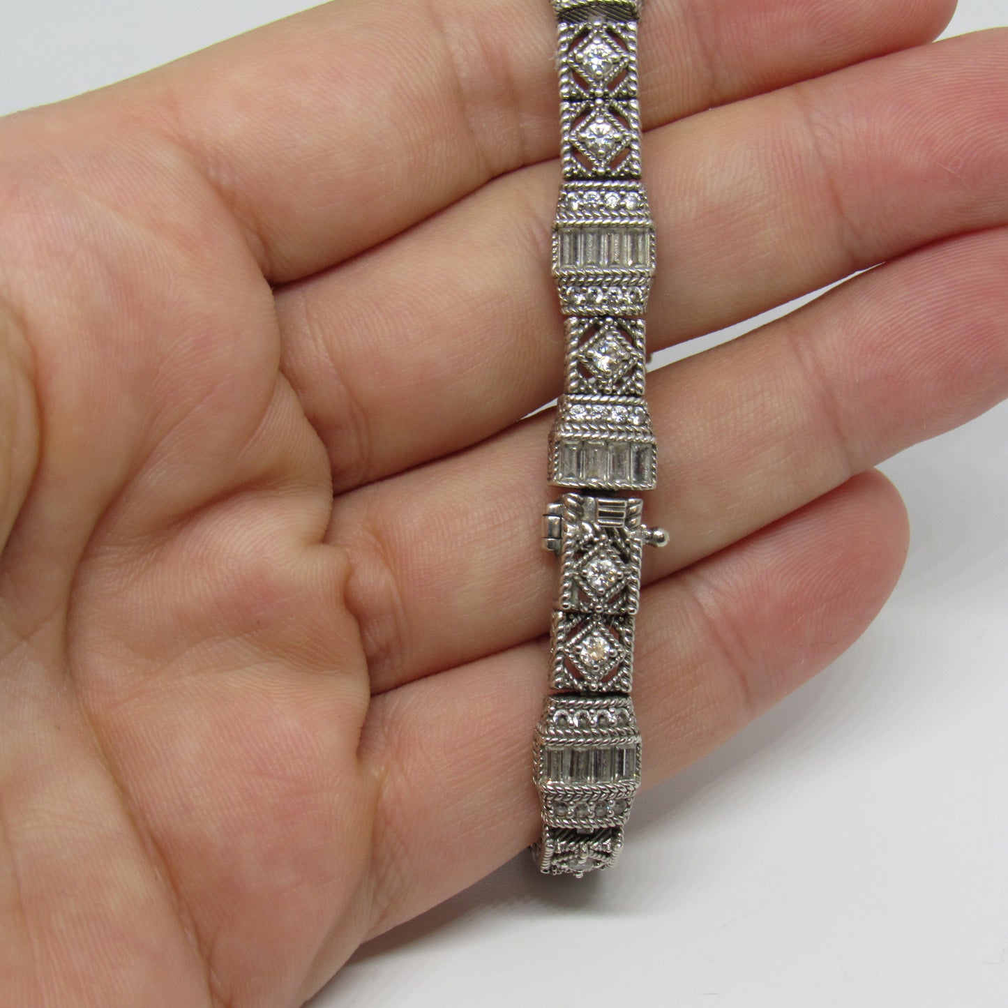 Judith Ripka Sterling Silver 925 Estate Diamonique Tennis Bracelet - 7 inch