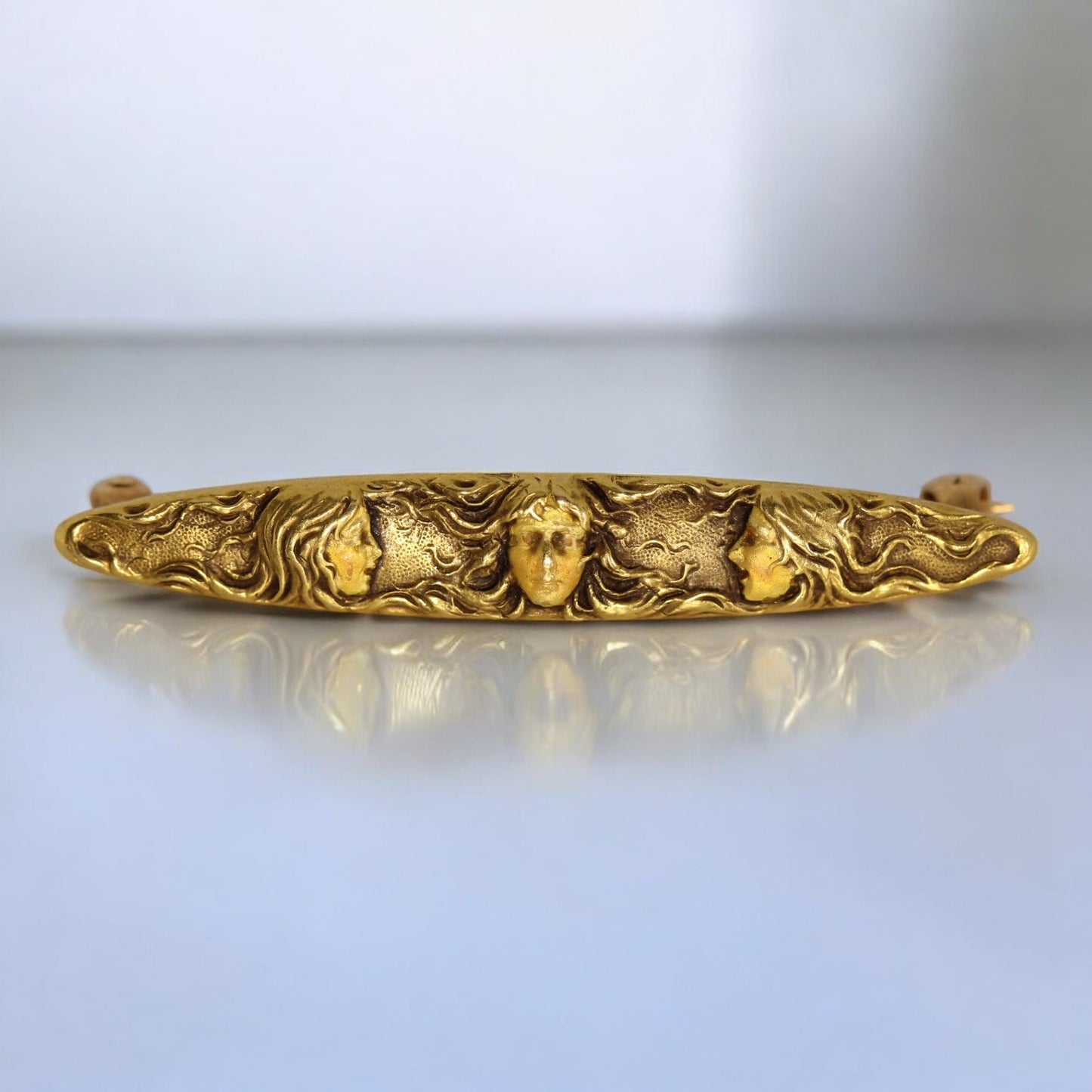14k Art Nouveau Maiden Woman Brooch 14 Karat Gold Circa 1900 - ~1.75"