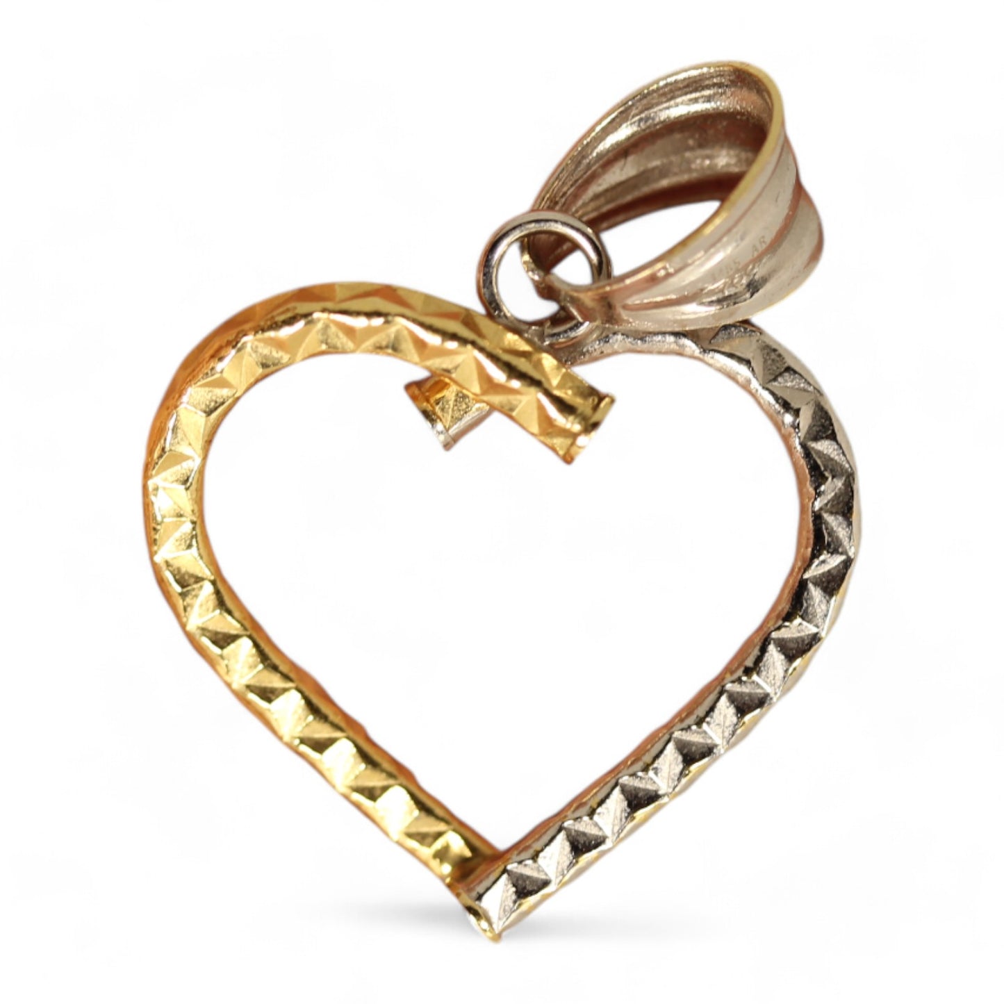 18k Two Tone White & Yellow Gold Open Heart Pendant ~1"