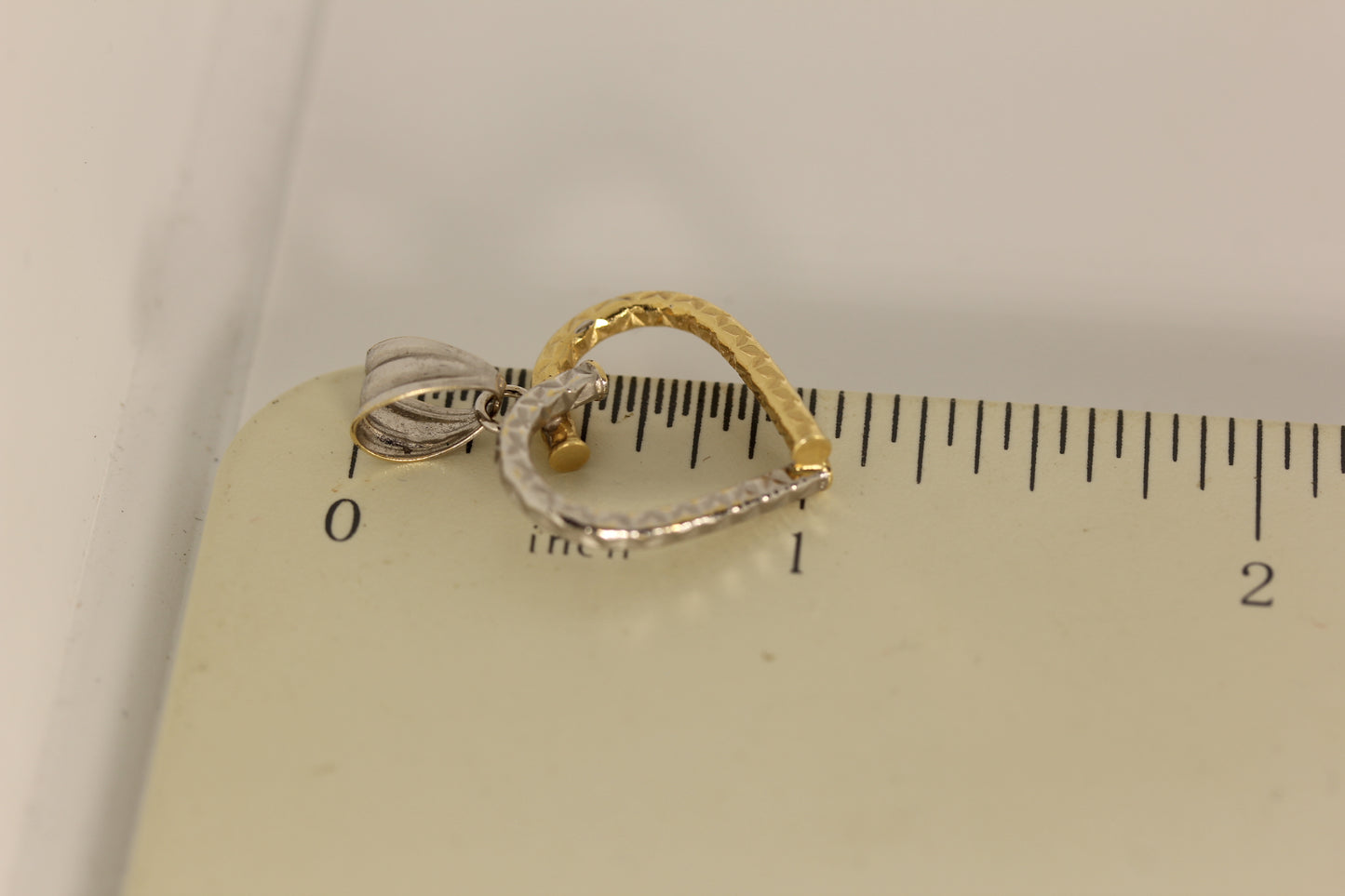 18k Two Tone White & Yellow Gold Open Heart Pendant ~1"