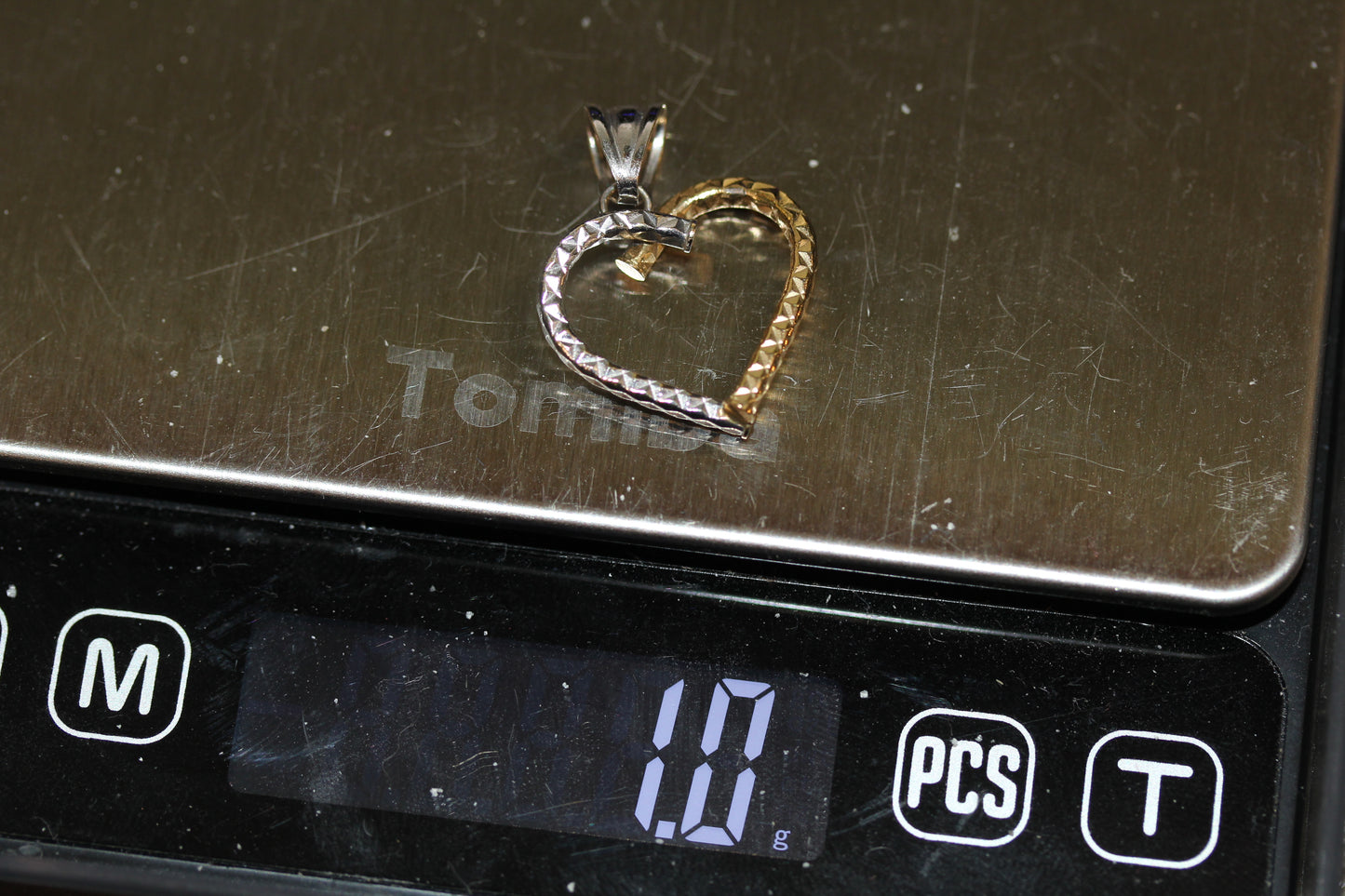 18k Two Tone White & Yellow Gold Open Heart Pendant ~1"