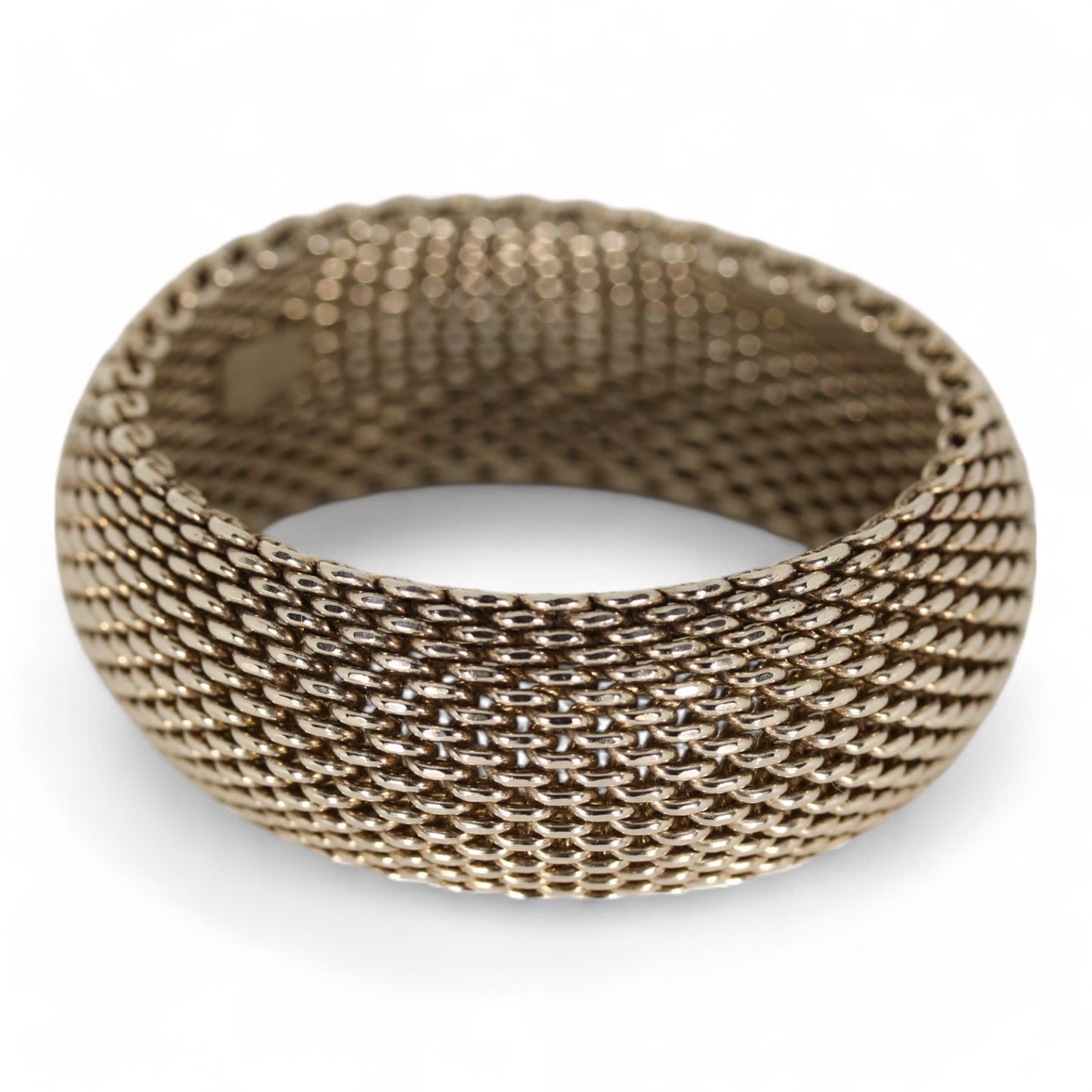 Tiffany & Co. Somerset Sterling Silver Flexible Wide Mesh Bangle Bracelet - 26mm ~8"