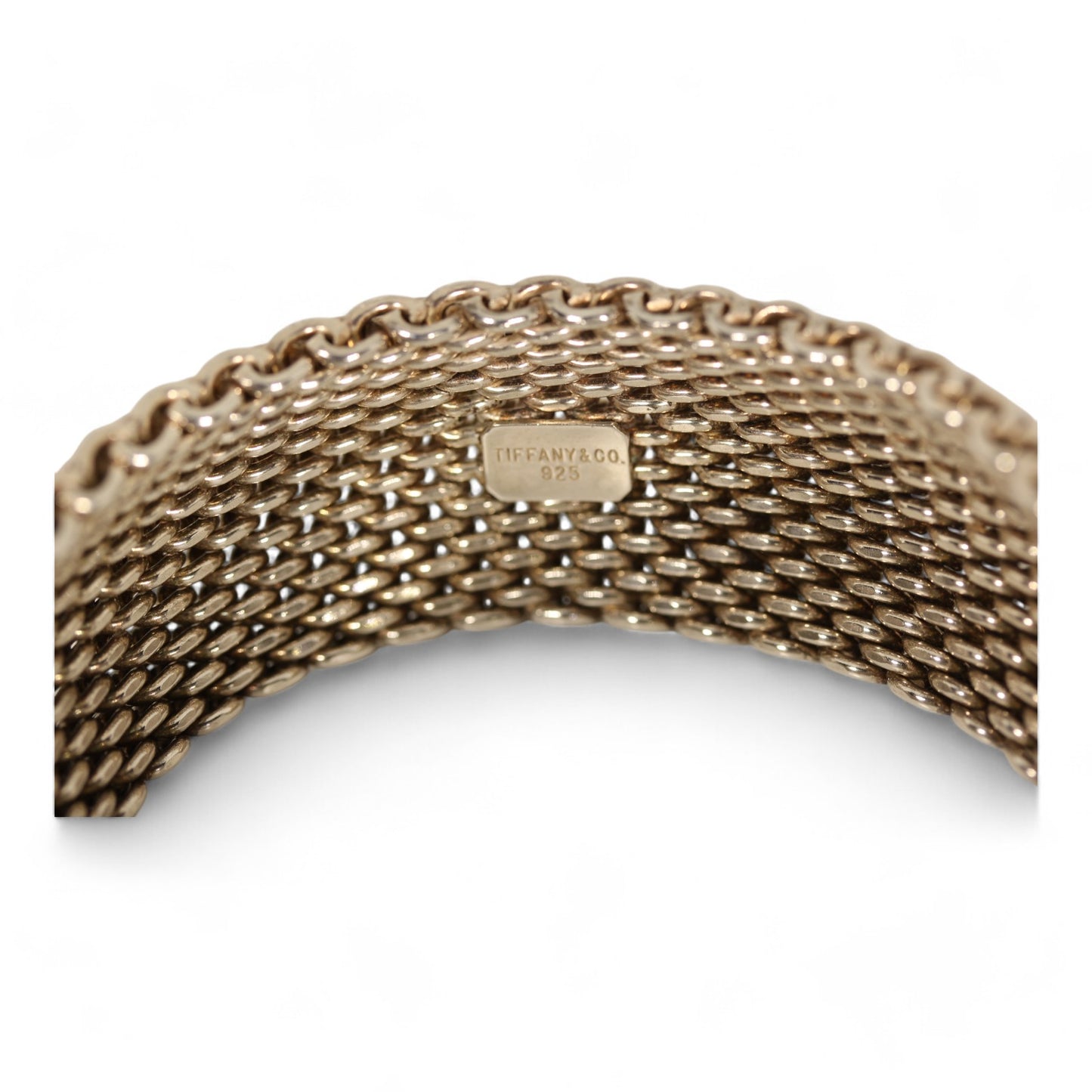 Tiffany & Co. Somerset Sterling Silver Flexible Wide Mesh Bangle Bracelet - 26mm ~8"