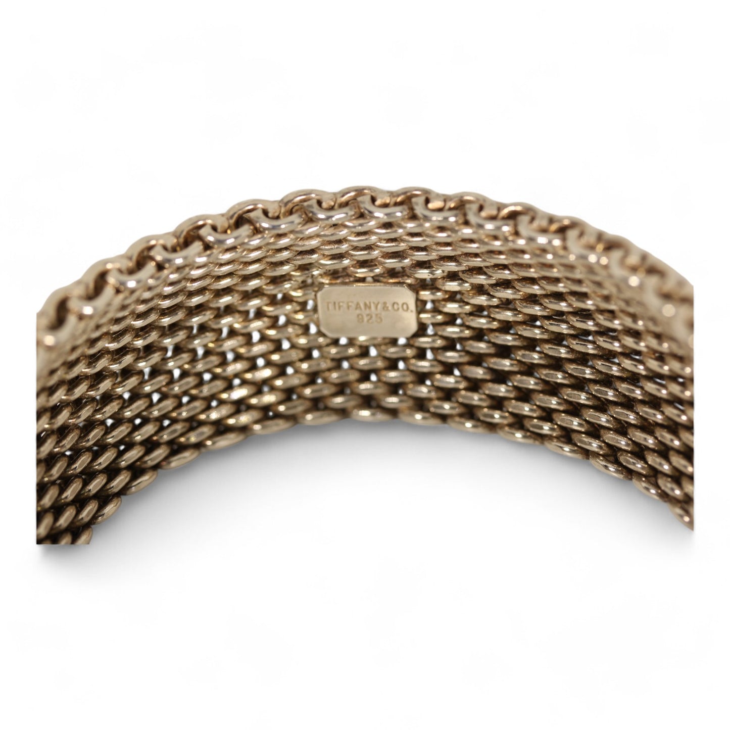 Tiffany & Co. Somerset Sterling Silver Flexible Wide Mesh Bangle Bracelet - 26mm ~8"