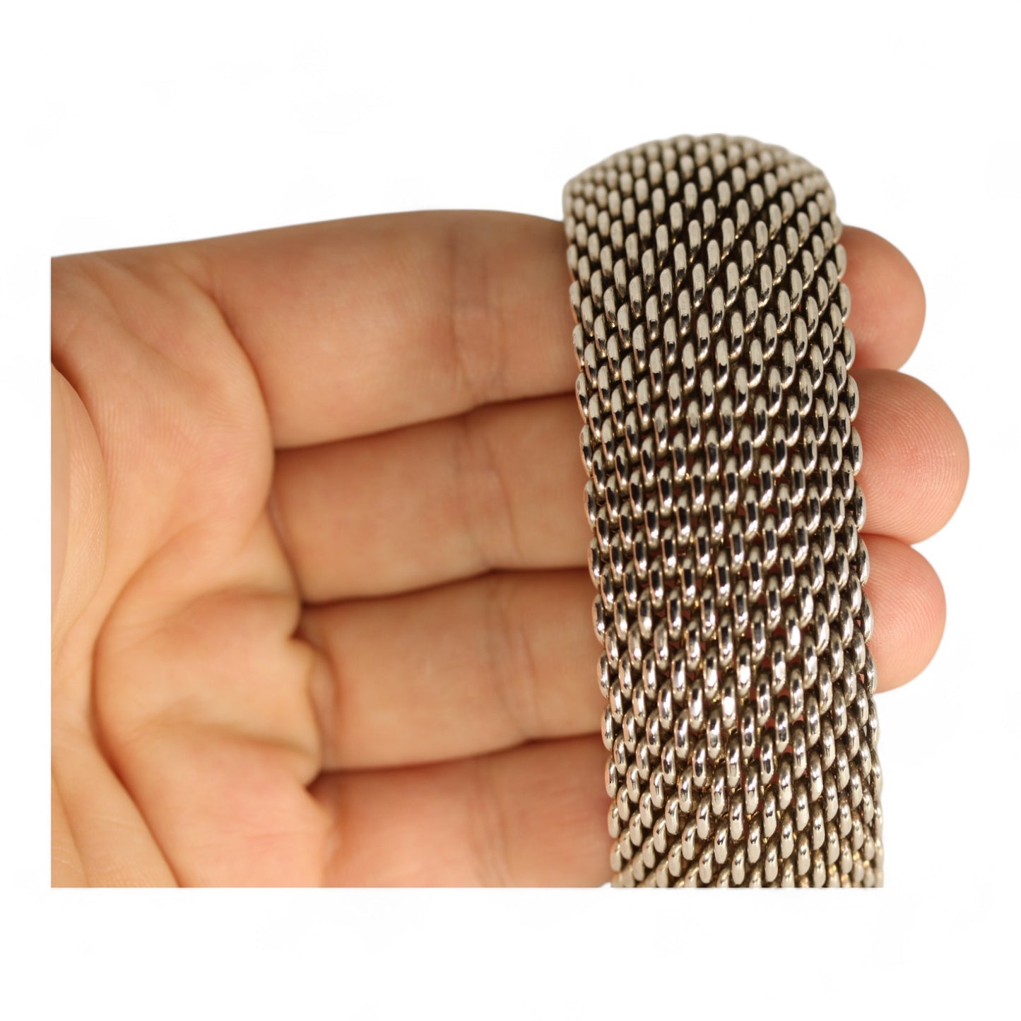 Tiffany & Co. Somerset Sterling Silver Flexible Wide Mesh Bangle Bracelet - 26mm ~8"