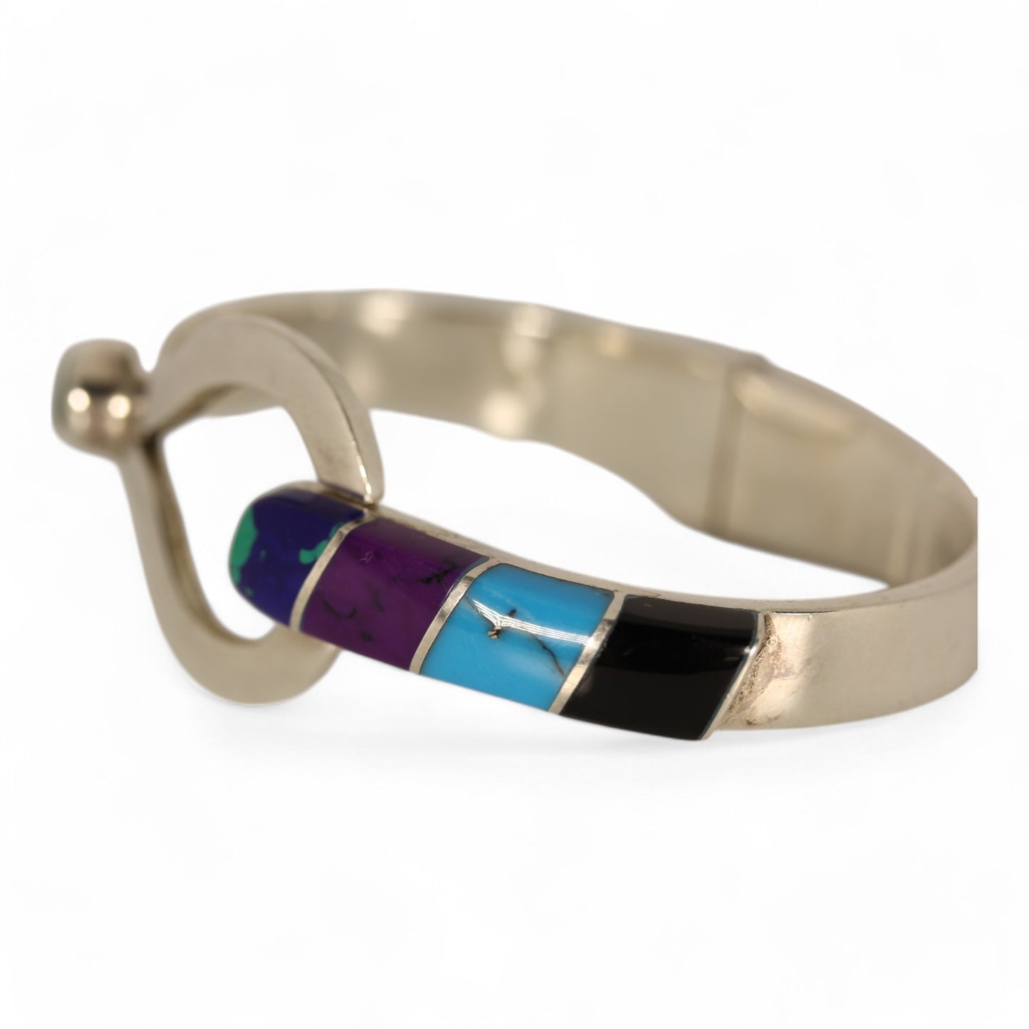 Sterling Silver 925 Mexico TL-88 Multi Stone Hinged Bangle Bracelet - ~6.5 inch