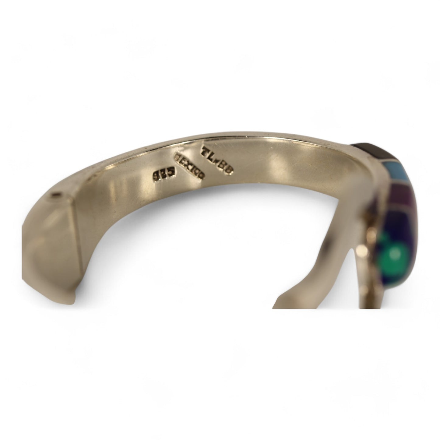 Sterling Silver 925 Mexico TL-88 Multi Stone Hinged Bangle Bracelet - ~6.5 inch