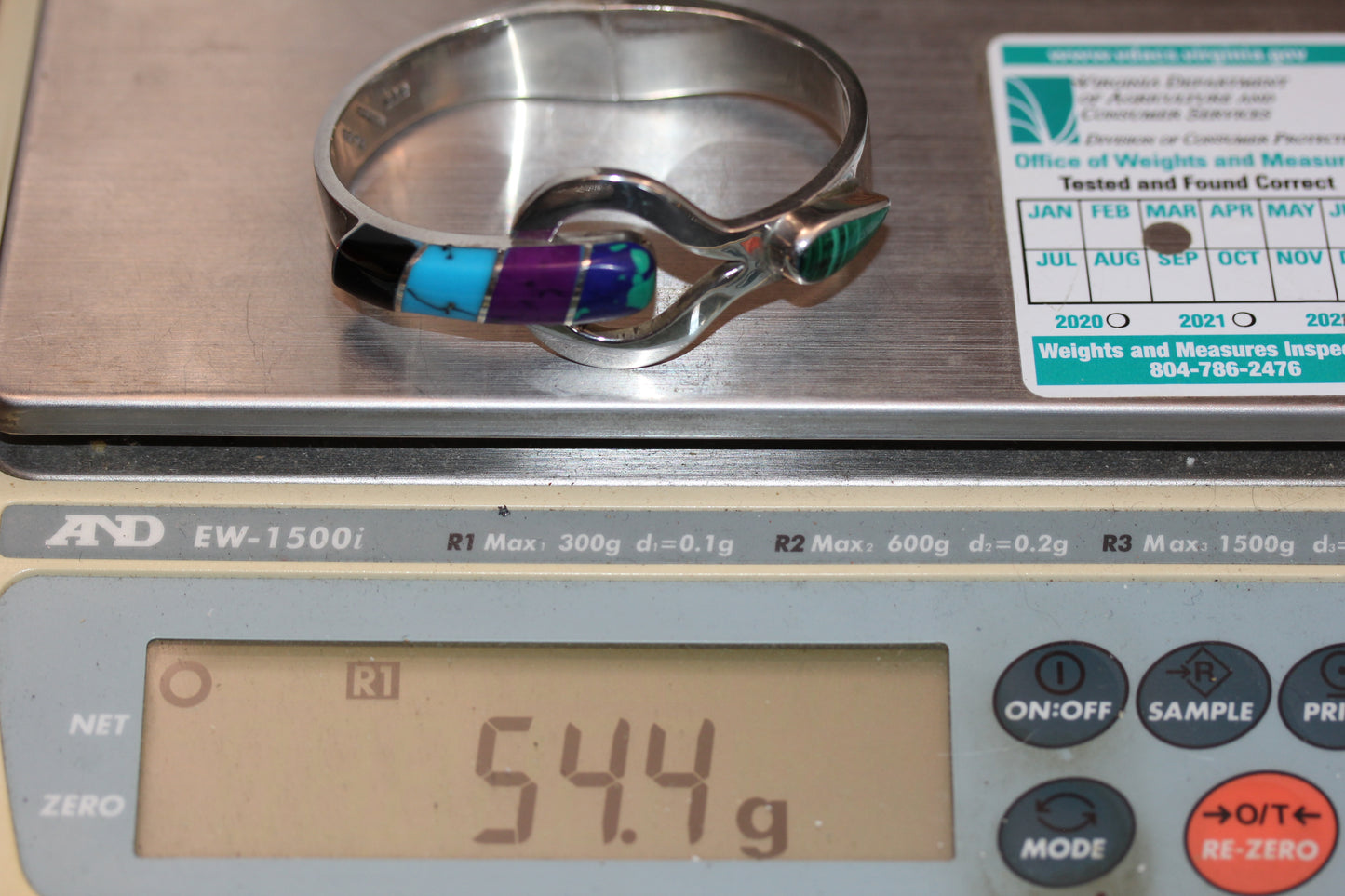Sterling Silver 925 Mexico TL-88 Multi Stone Hinged Bangle Bracelet - ~6.5 inch