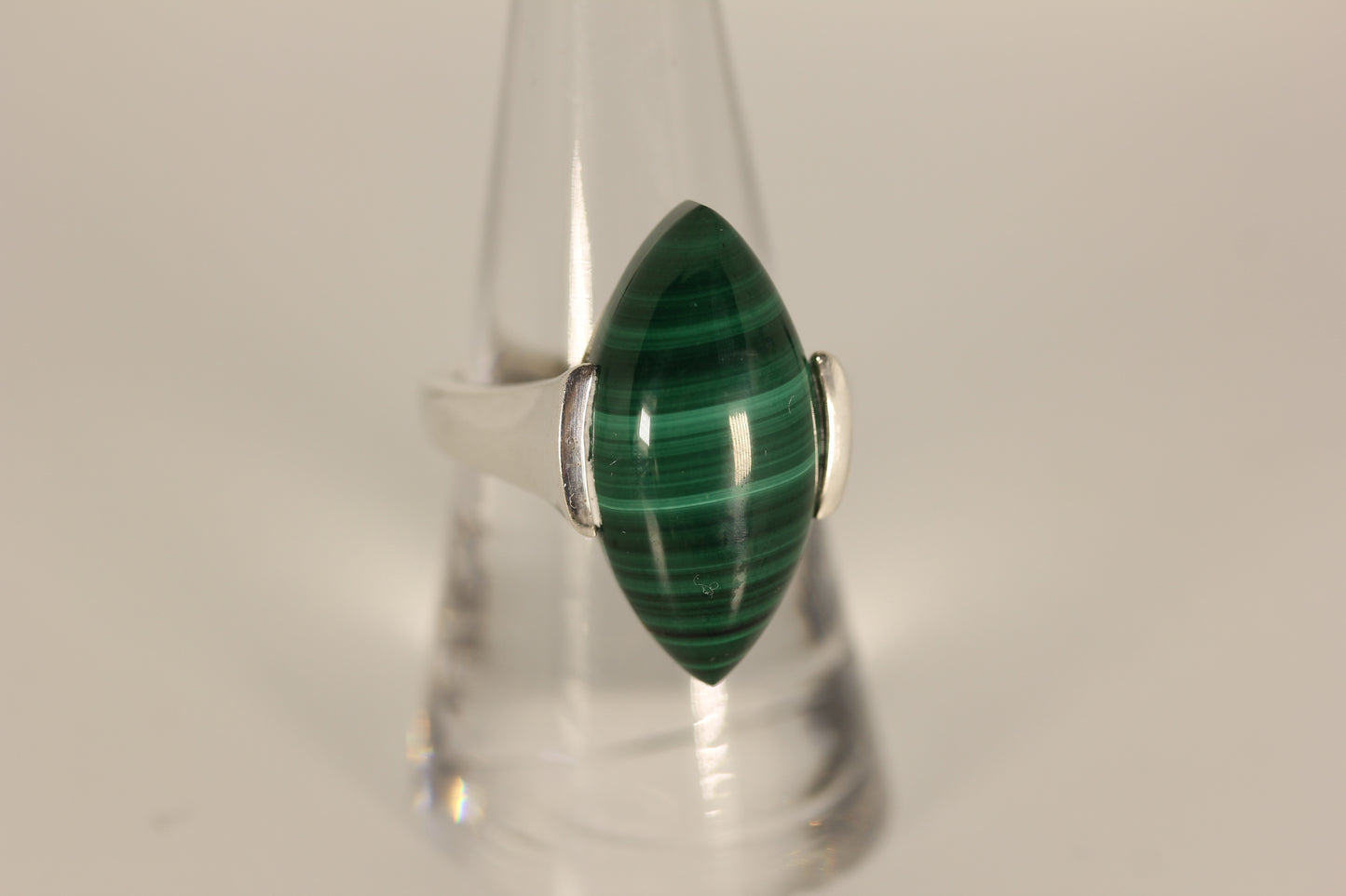 W.K. Whitney Kelly Sterling Silver Large Marquise Malachite Ring - Sz 8