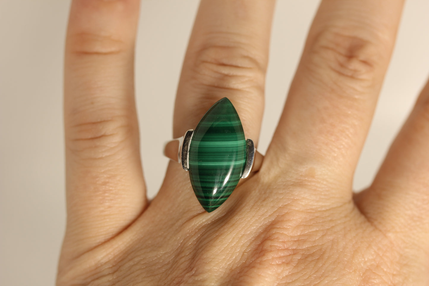 W.K. Whitney Kelly Sterling Silver Large Marquise Malachite Ring - Sz 8