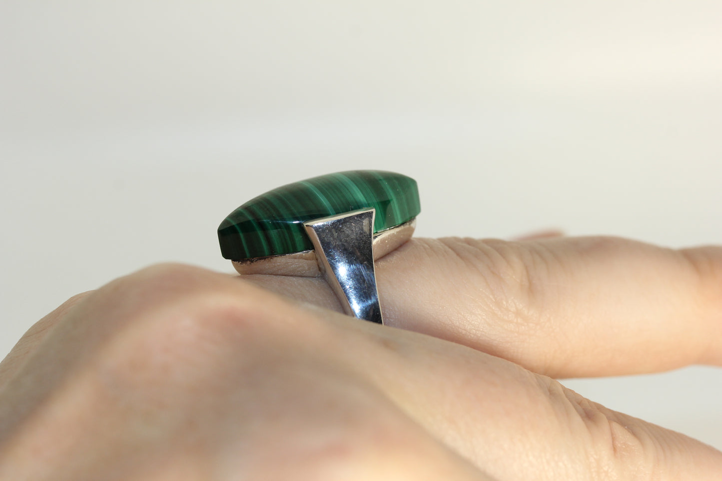 W.K. Whitney Kelly Sterling Silver Large Marquise Malachite Ring - Sz 8