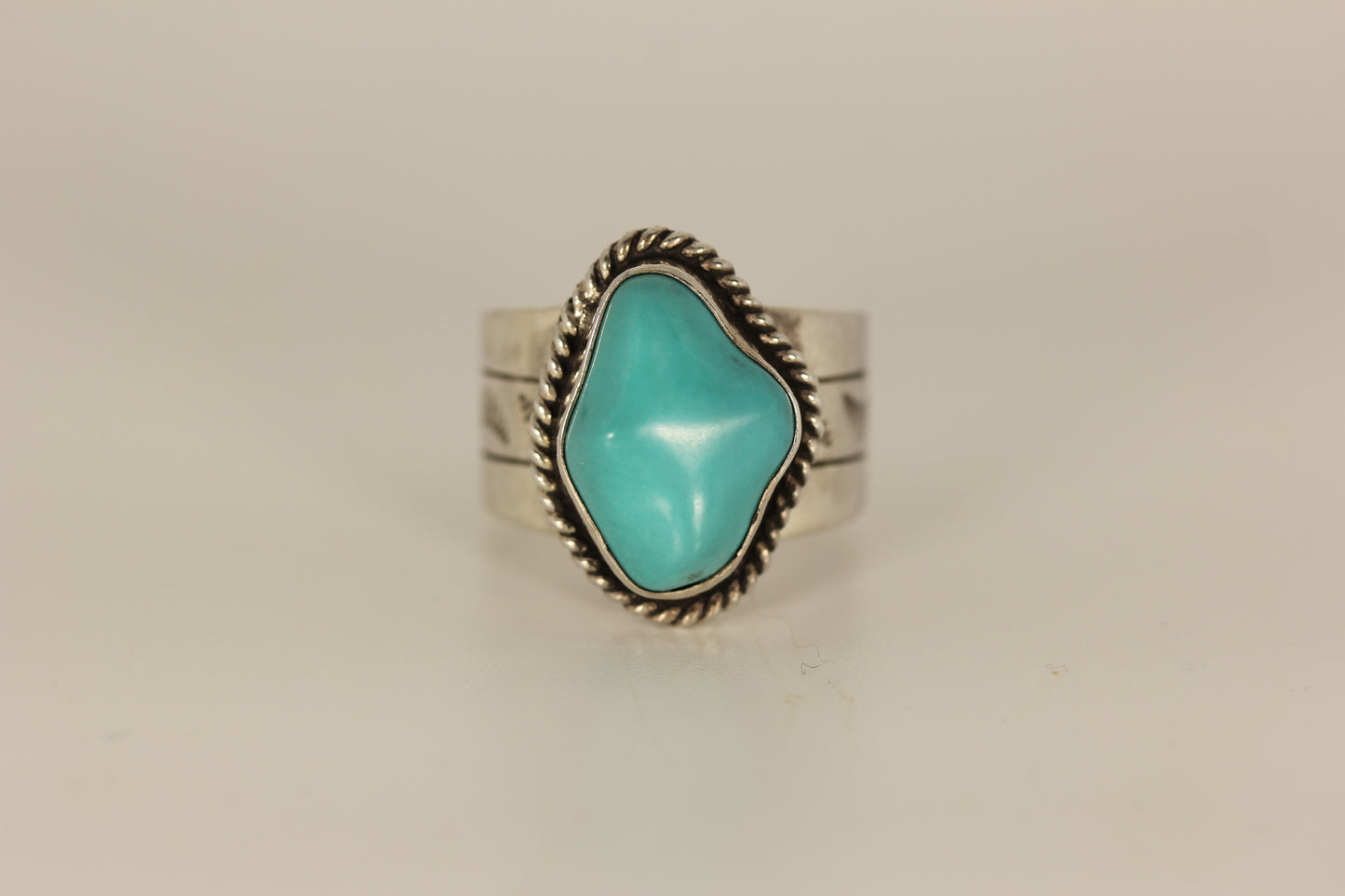 Southwestern Style BJ China Sterling Silver Bezel Set Turquoise Ring - Sz 8