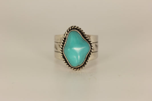 Southwestern Style BJ China Sterling Silver Bezel Set Turquoise Ring - Sz 8