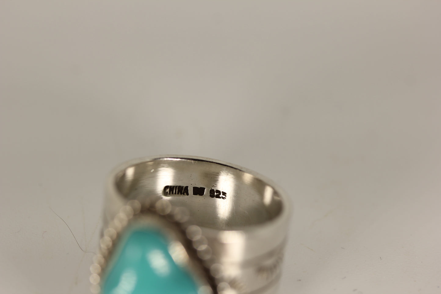 Southwestern Style BJ China Sterling Silver Bezel Set Turquoise Ring - Sz 8