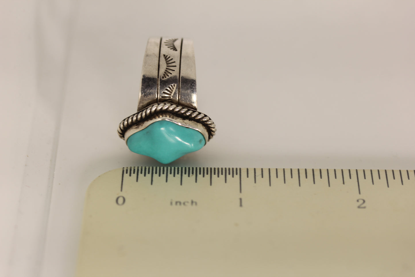 Southwestern Style BJ China Sterling Silver Bezel Set Turquoise Ring - Sz 8