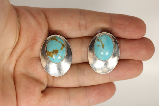 Vintage Sterling Silver Native American Turquoise Stud Earrings Signed RT