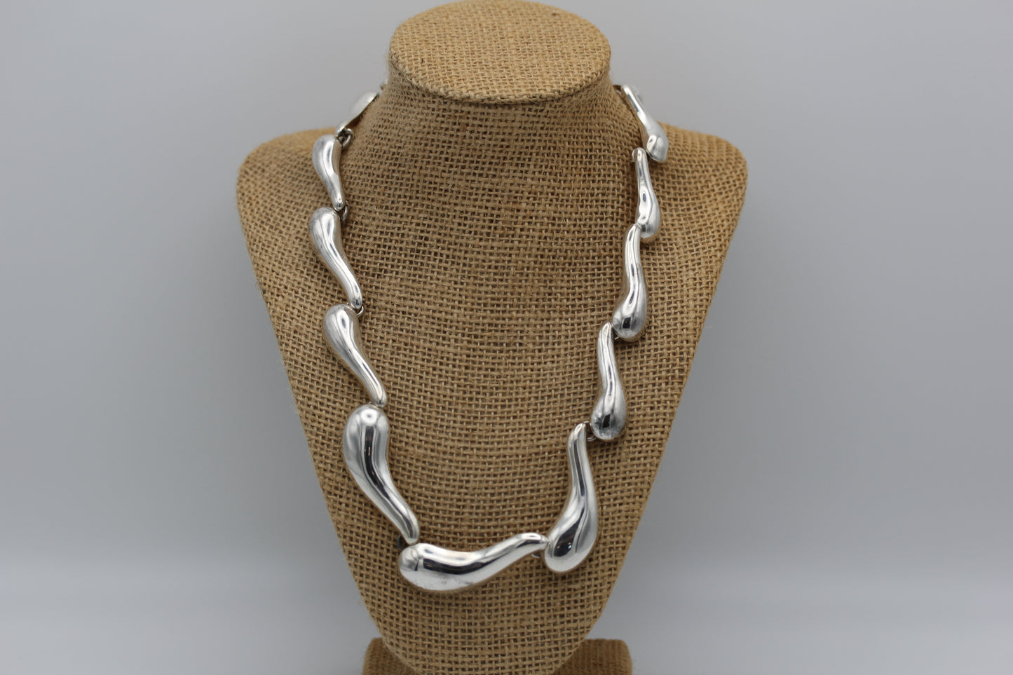 Vintage CII Mexico 925 Sterling Silver Modernist Graduated Domed Necklace - ~20 inch