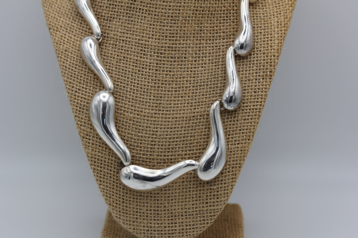 Vintage CII Mexico 925 Sterling Silver Modernist Graduated Domed Necklace - ~20 inch
