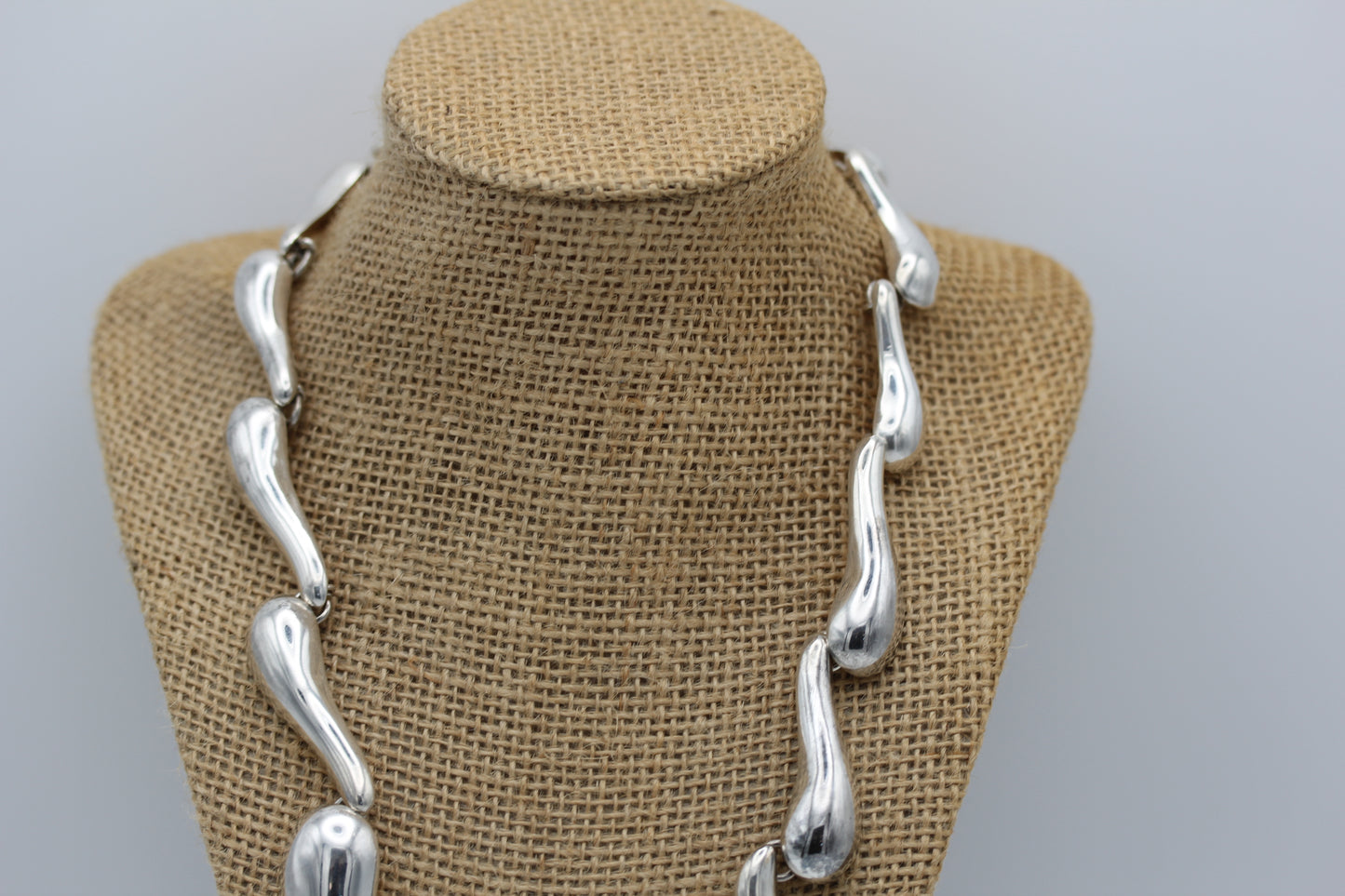 Vintage CII Mexico 925 Sterling Silver Modernist Graduated Domed Necklace - ~20 inch