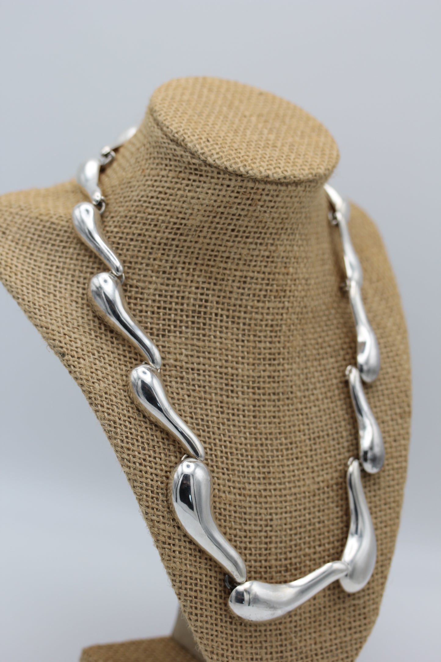 Vintage CII Mexico 925 Sterling Silver Modernist Graduated Domed Necklace - ~20 inch