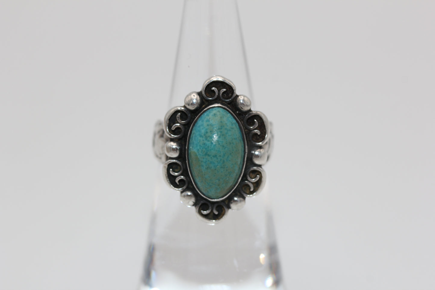 Vintage Abraham Tobias Sterling Silver Mexico Turquoise Ring - Sz 4.25