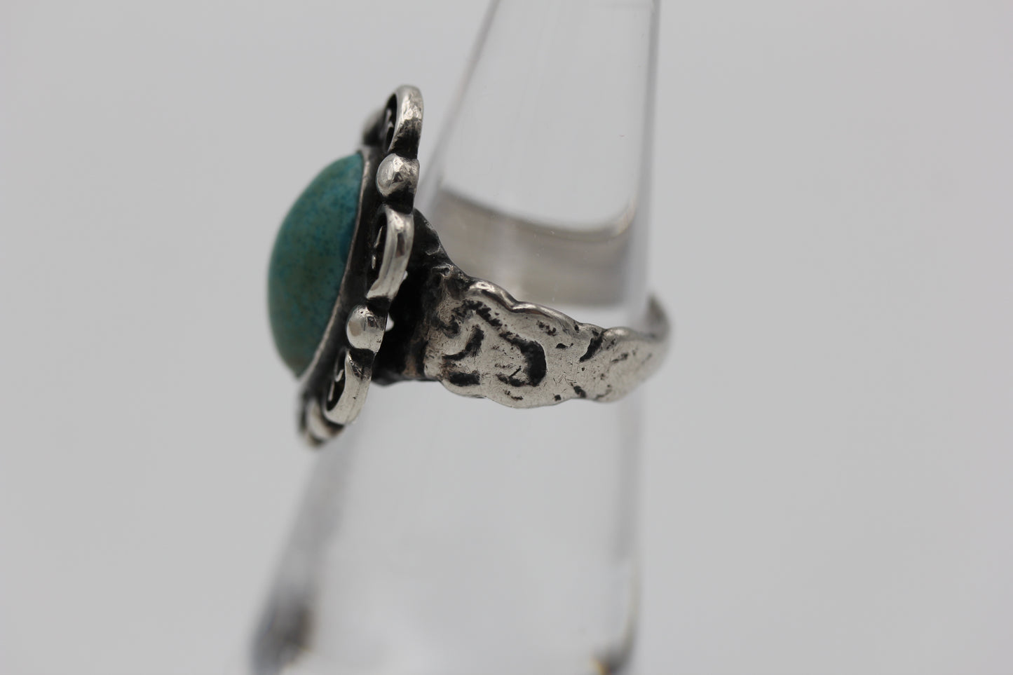 Vintage Abraham Tobias Sterling Silver Mexico Turquoise Ring - Sz 4.25